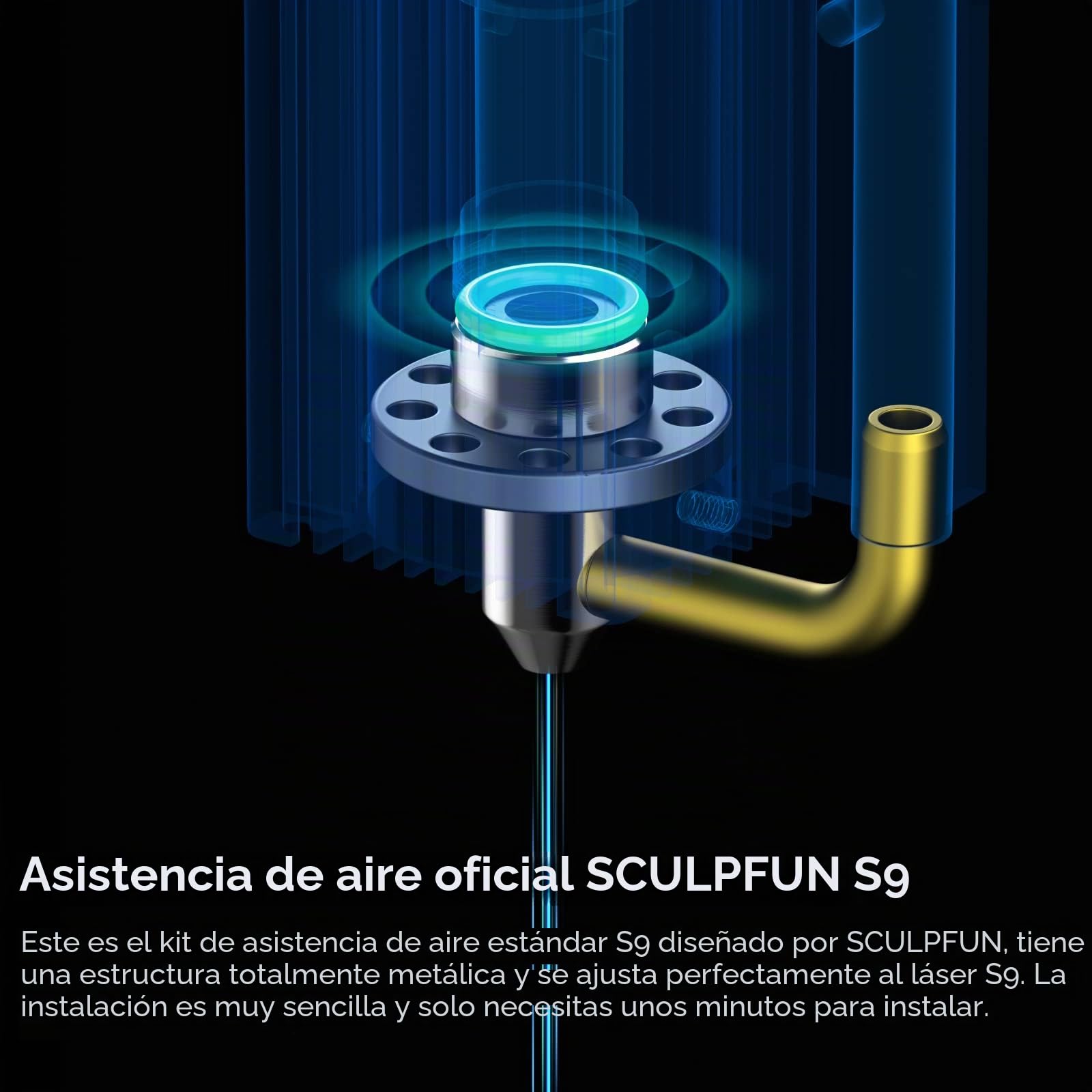 SCULPFUN S9 Air Assist Kit con bomba de aire 30 l/min, con boquilla de asistencia, tubo de aire de 2 m para actualizar SCULPFUN S9 Grabadora Laser, fácil de instalar