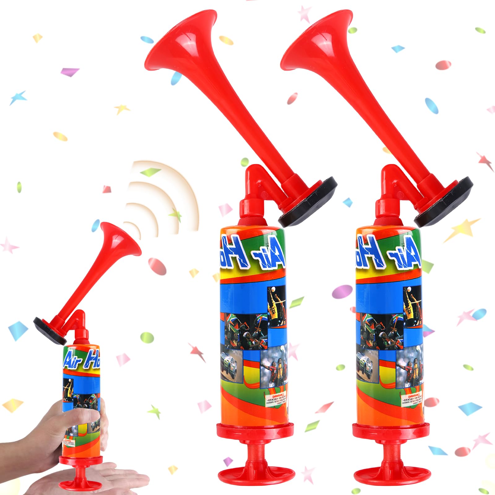 2 pezzi palmare Air Horn Stadion trombo, corno ad aria, pompa palmare per fanfara, stadio di nebbia, tromba di calcio, per feste, eventi sportivi, graduazione, colore rosso