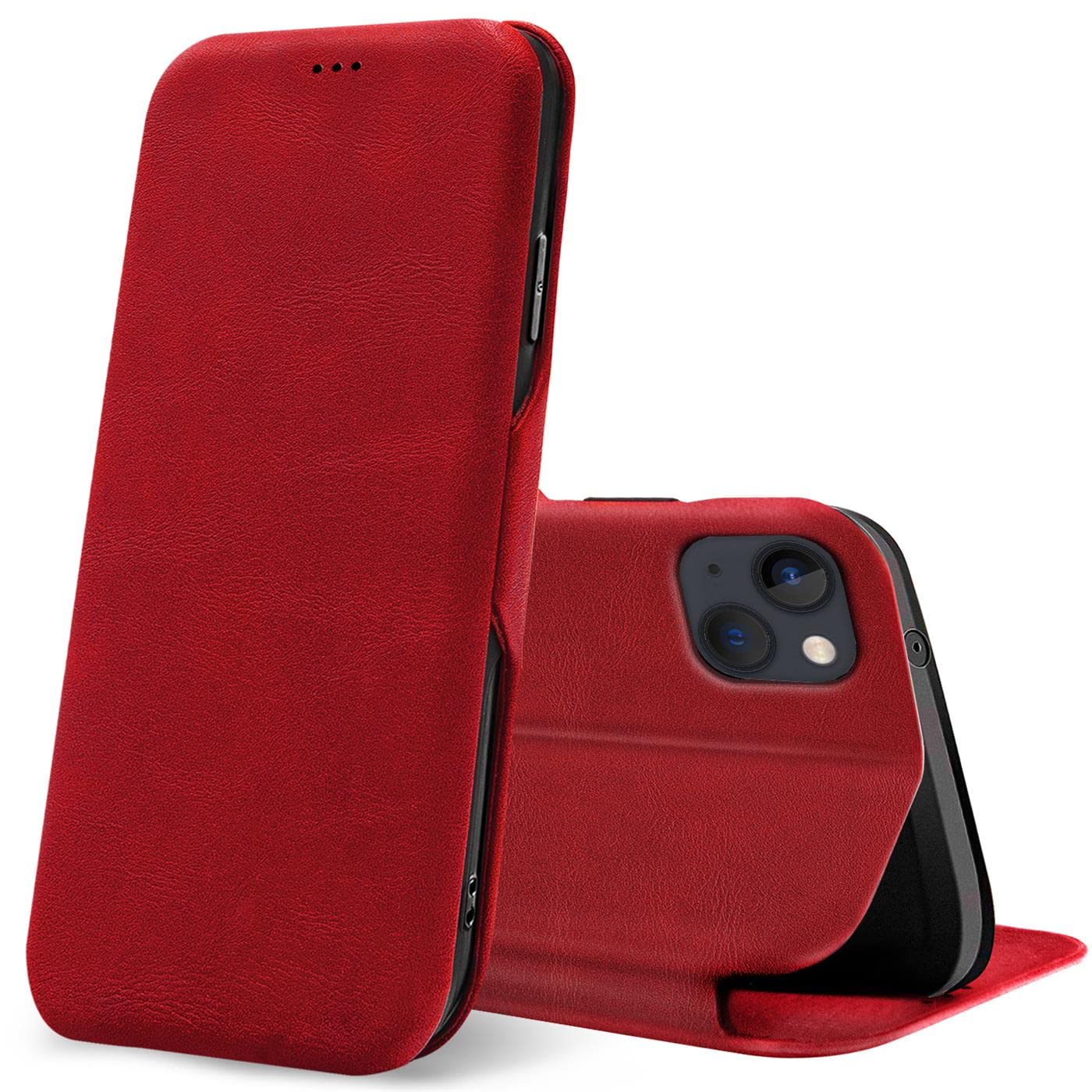 Verco Book Style for Apple iPhone 13 Mini Case, Premium Magnetic Flip Cover for iPhone 13 Mini Wallet Case with Card Slot, Red - Image 2