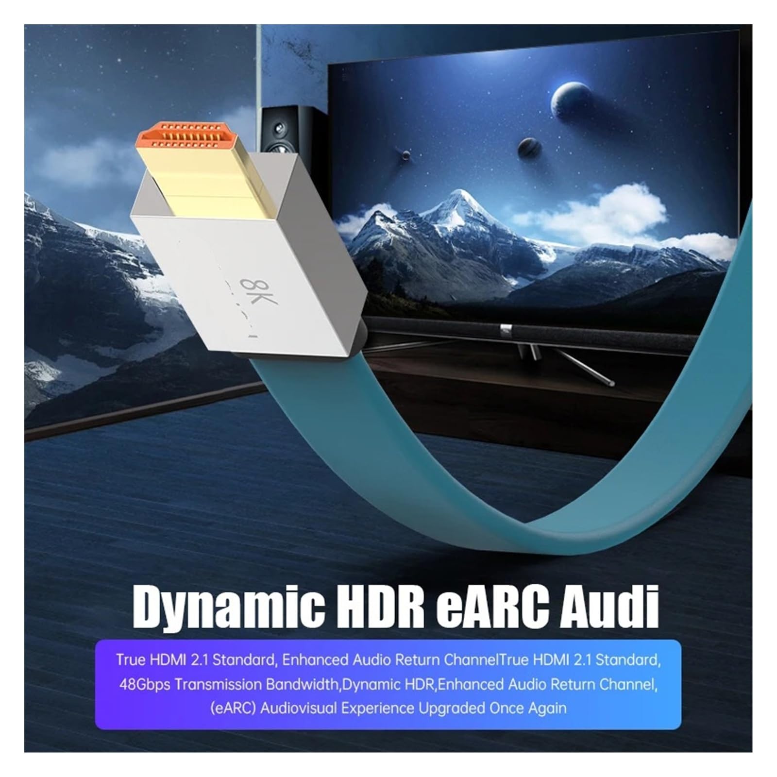 Cavo HDMI 2.1 48 Gbps 8K A 60 Hz 4K A 120 Hz Cavo HDMI Ad Altissima Velocità, HDCP 2.2 E 2.3, HDR10, Supporto EARC For Dolby Vision E Atmos(1m)