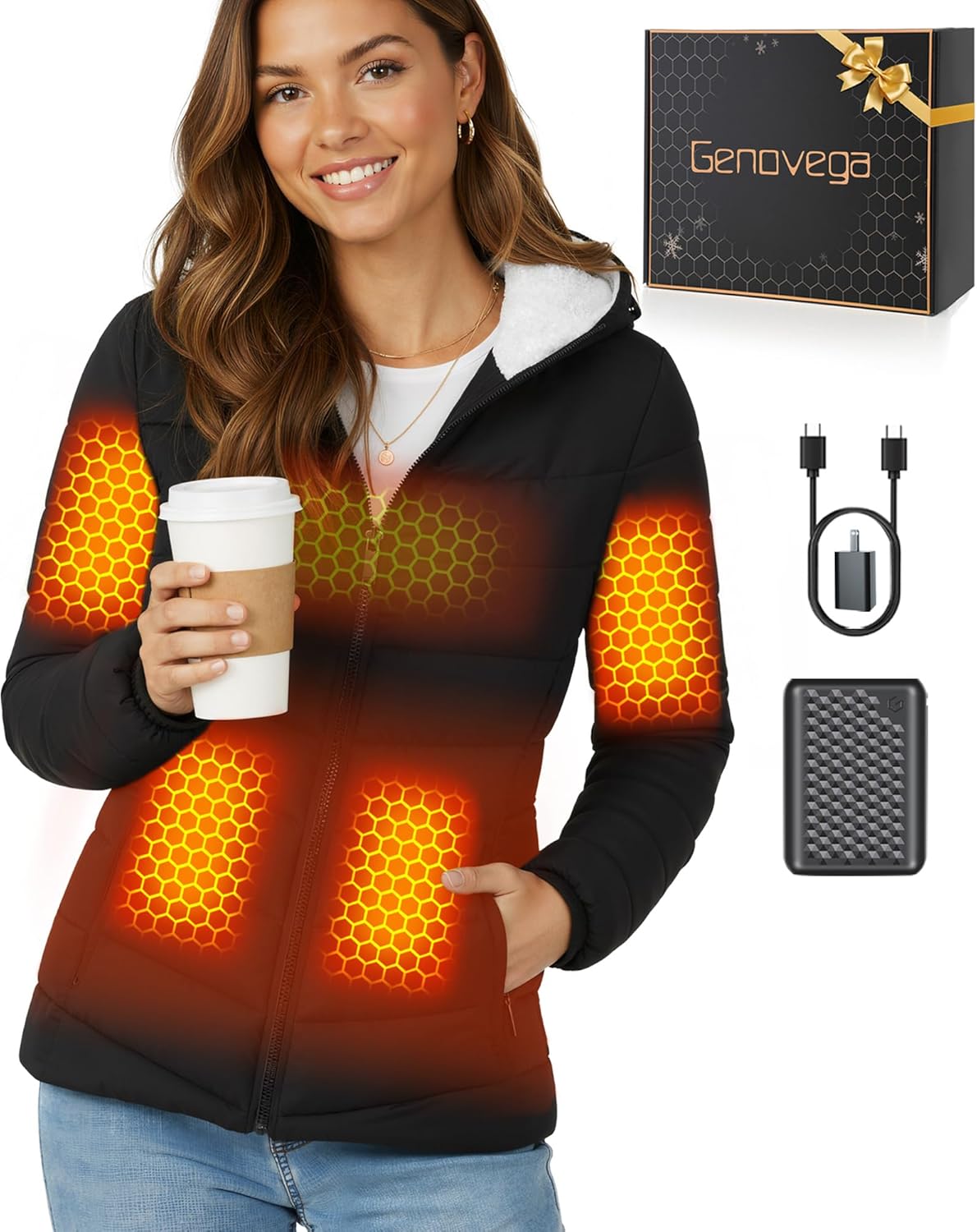 Graphene Women Heated Jacket 12V Fast Charge 18400mAh Large Capacity