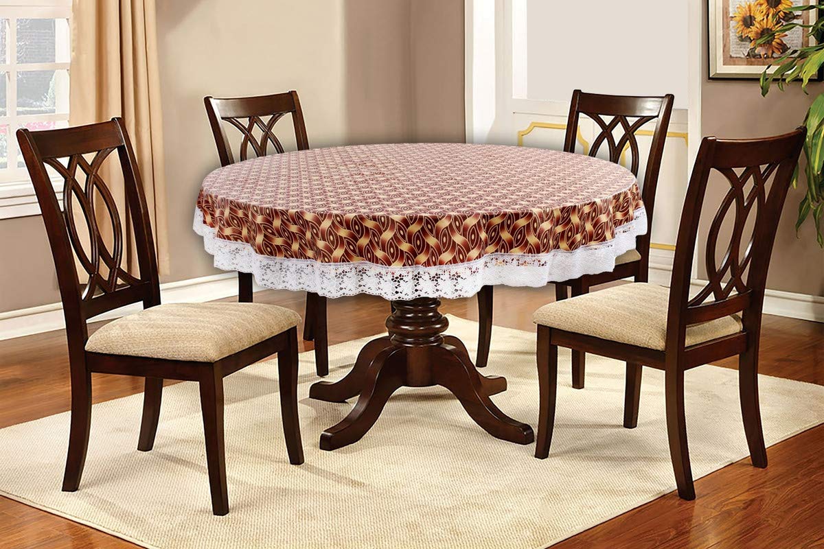 The Furnishing Tree Round Shaped WxL 60x60 Inch 6 Seater Table Cover Interlocked Ropes Pattern Brown, Waterproof PVC-picture-31