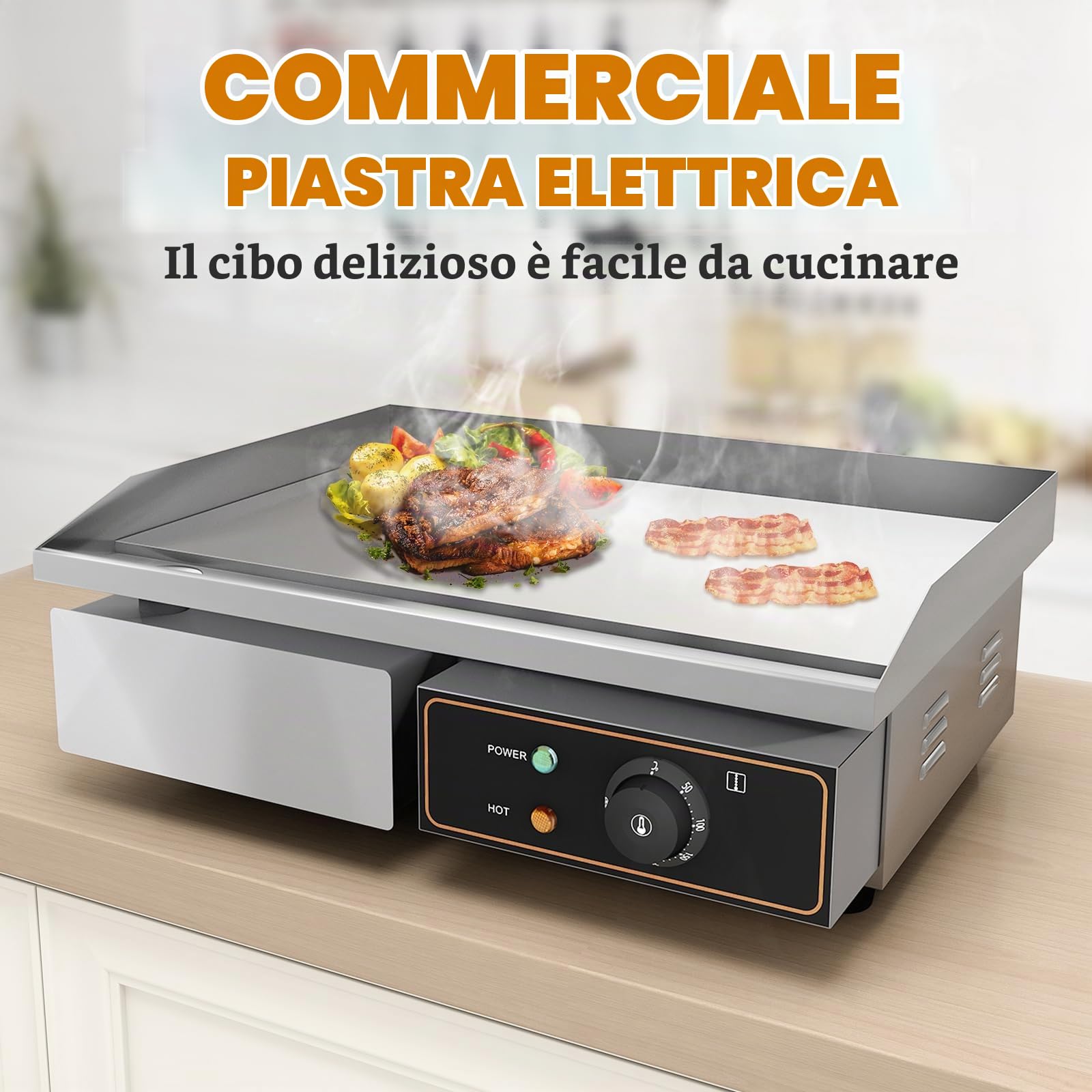 Piastra elettrica/Fry top professionale da banco Piastra riscaldante in acciaio inossidabile da cucina Controllo termostatico 3000W 55cm