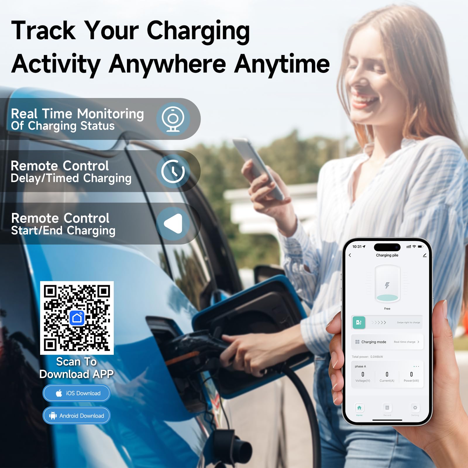 EV Ładowarka CEE 11 kW, 3-fazowa, 6 m, 8-16 A dé ładowarka EV Typ 2, mobilna stacja ładująca/Wallbox kabel ładujący typ 2 z cyfrowym sterowaniem LCD dla ID.5, Model Y/3, E-Up, E-Tron i innych