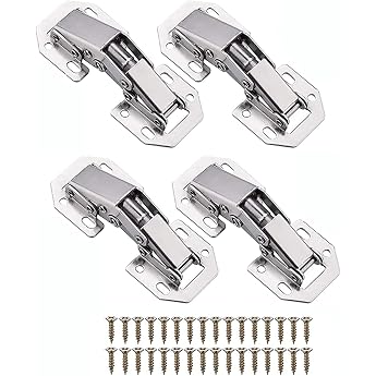 Hinges for Cabinet Doors Pack of 4 Hinges Cabinet Hinges Screw-On Hinges 104 x 43 mm Hidden Kitchen Door Hinges 90 Degree with Screws Hinges for Cabinet Door