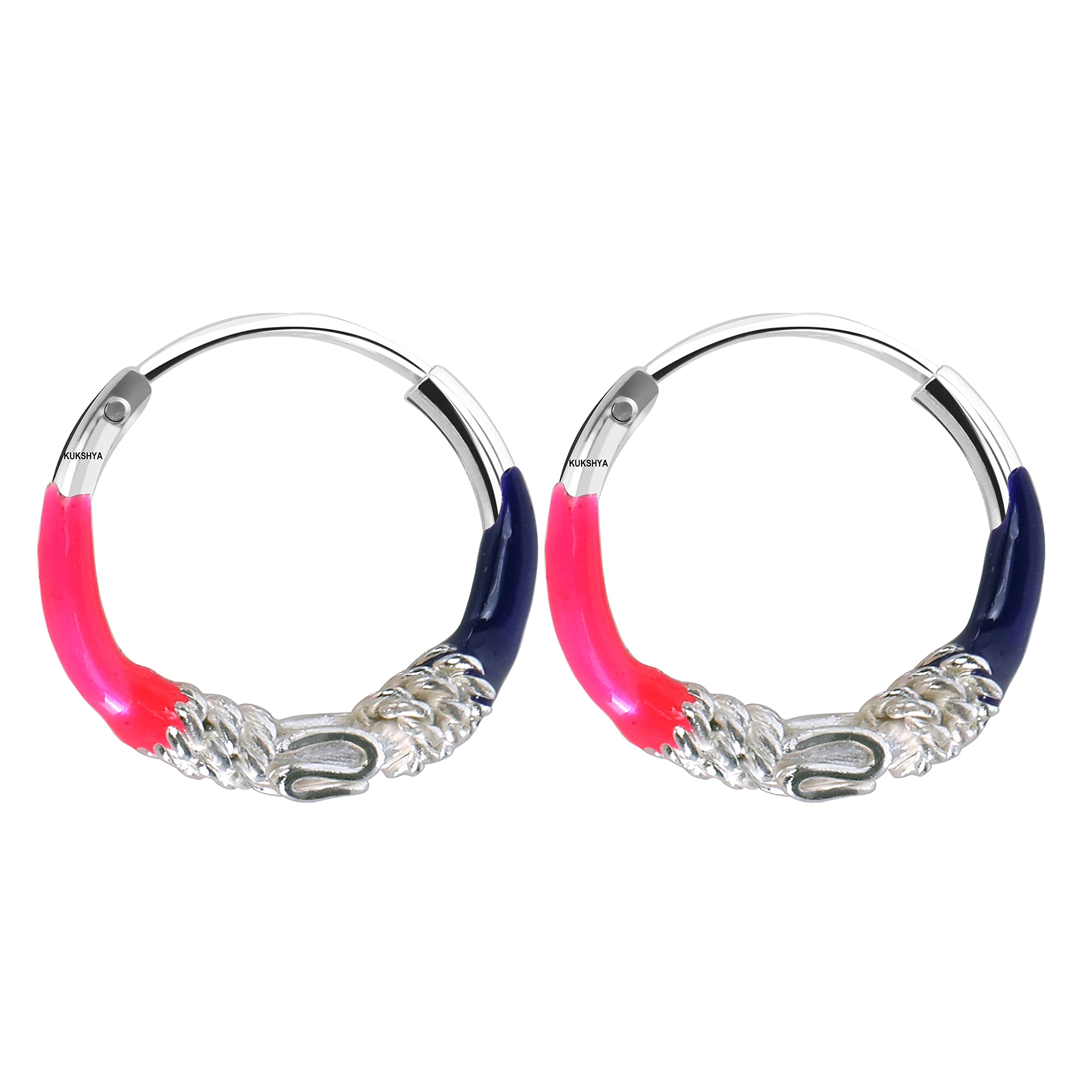 KUKSHYA JEWELLERS Exclusive 925 Pure Sterling Silver Meena Pink & Purple Hoops Earrings | 14MM Small Size for Girls, Baby Girls & Women (Small Size,1Pair) (B099PY4JY5) Amazon Price History, Amazon Price Tracker
