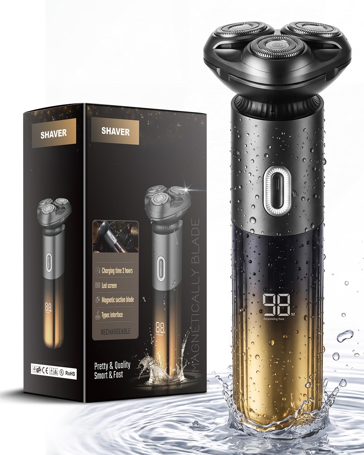 TEPOTZ IPX7 Waterproof Rotary Shaver with LED Display