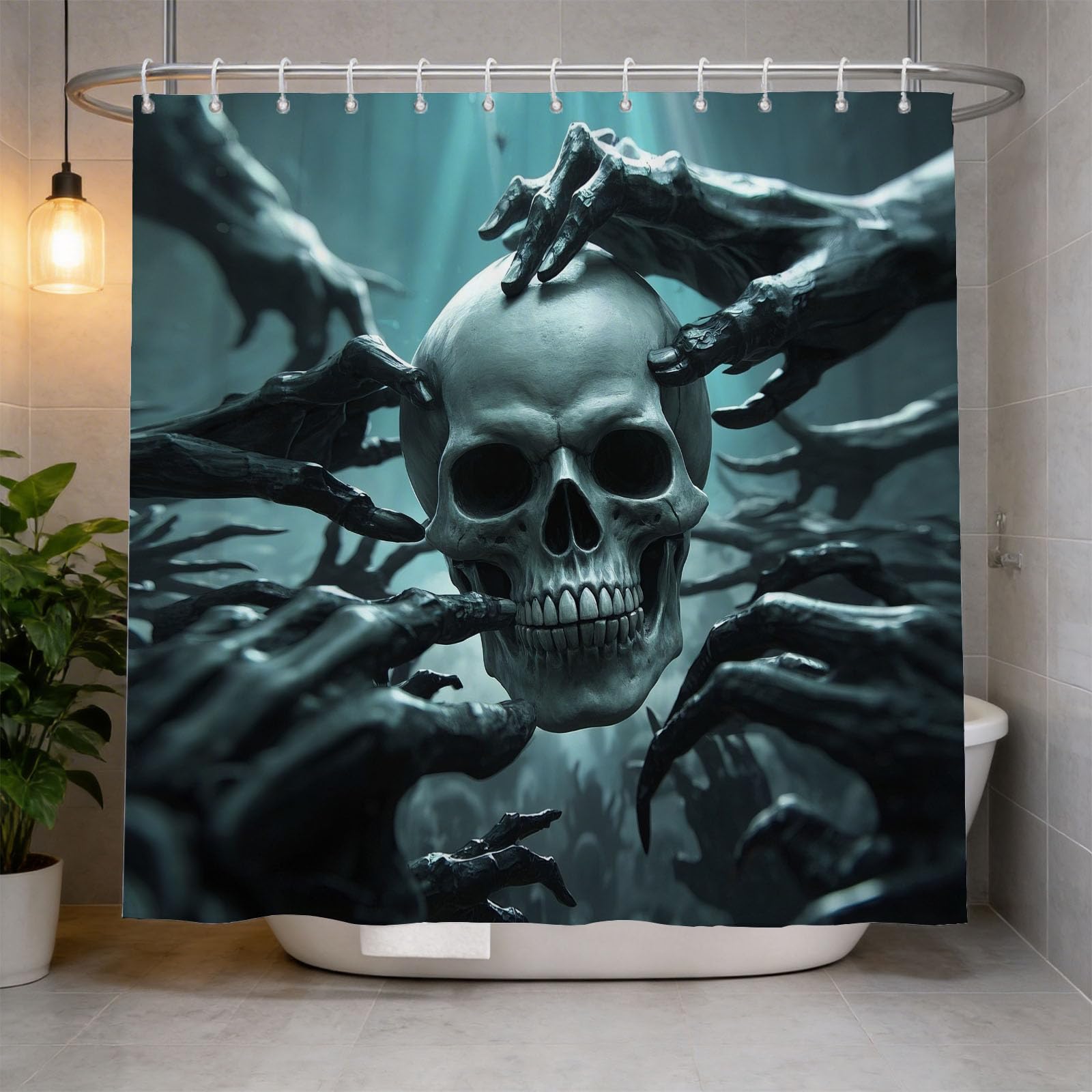 Hongduo 3D Skull Skeleton Shower Curtain for Stalls Bathtubs Horror Skeleton Bathroom Decor Shower Curtain Set Polyester Fabric Waterproof 200x200cm/79X79 Inch with Hooks