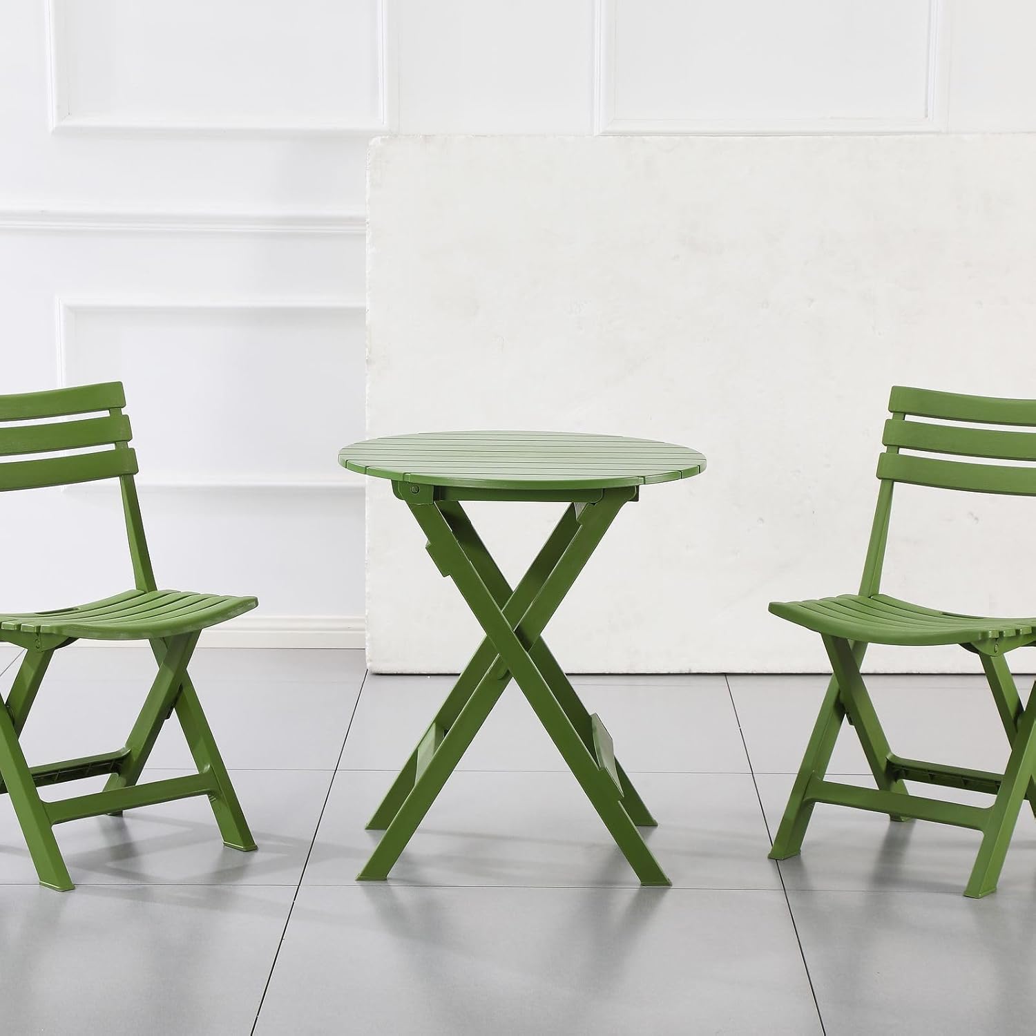 3-Piece Folding Living Room Set, Indoor Folding Table & Chair Set with Footrest, Space-Saving Furniture for Apartments, Small Spaces, Home Office & Lounge, Green