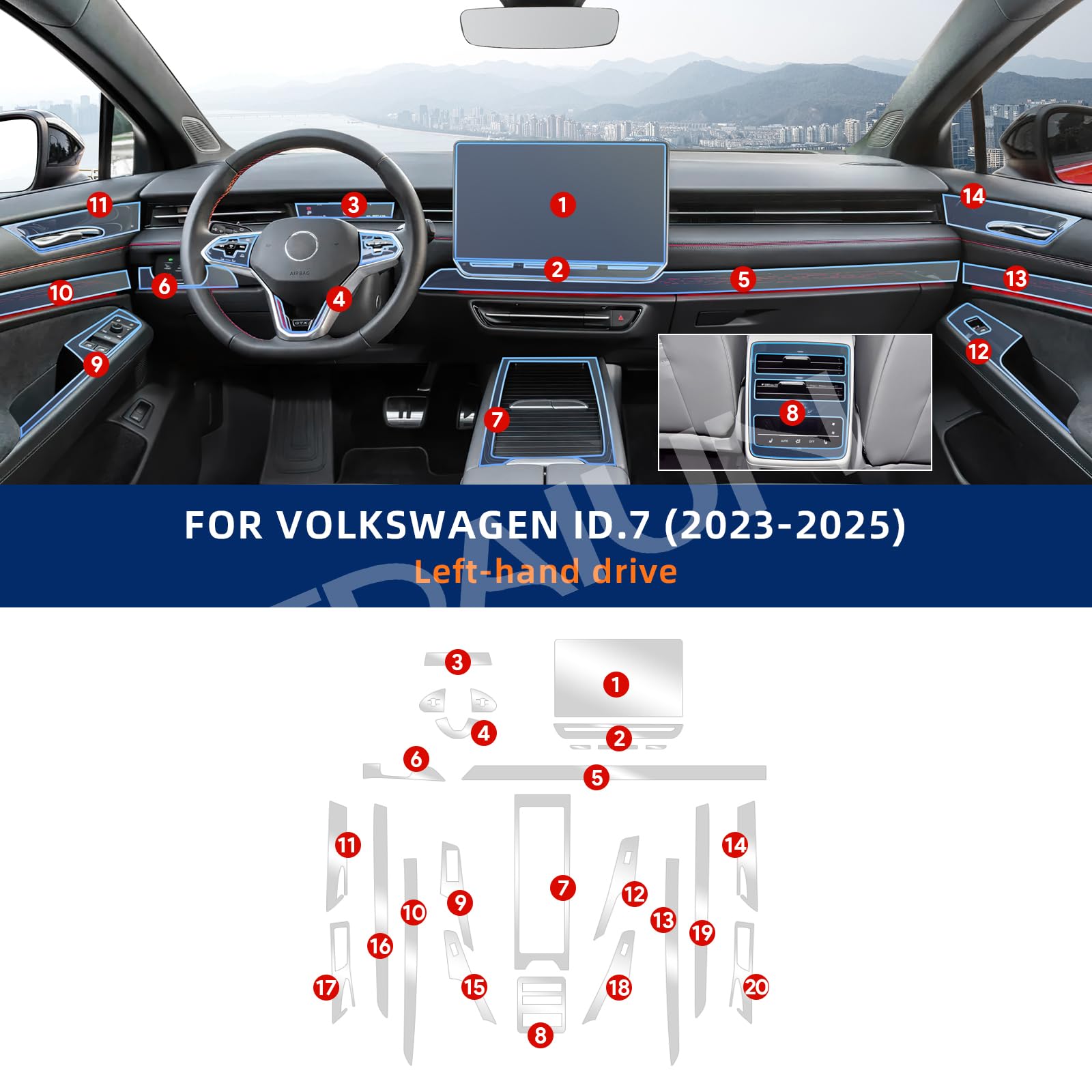 FDAIUN for 2023-2025 Volkswagen ID 7 PPF Precut 8.5Mil Car Paint Protective Film TPU HD Film Scratch Protector Interior Accessories