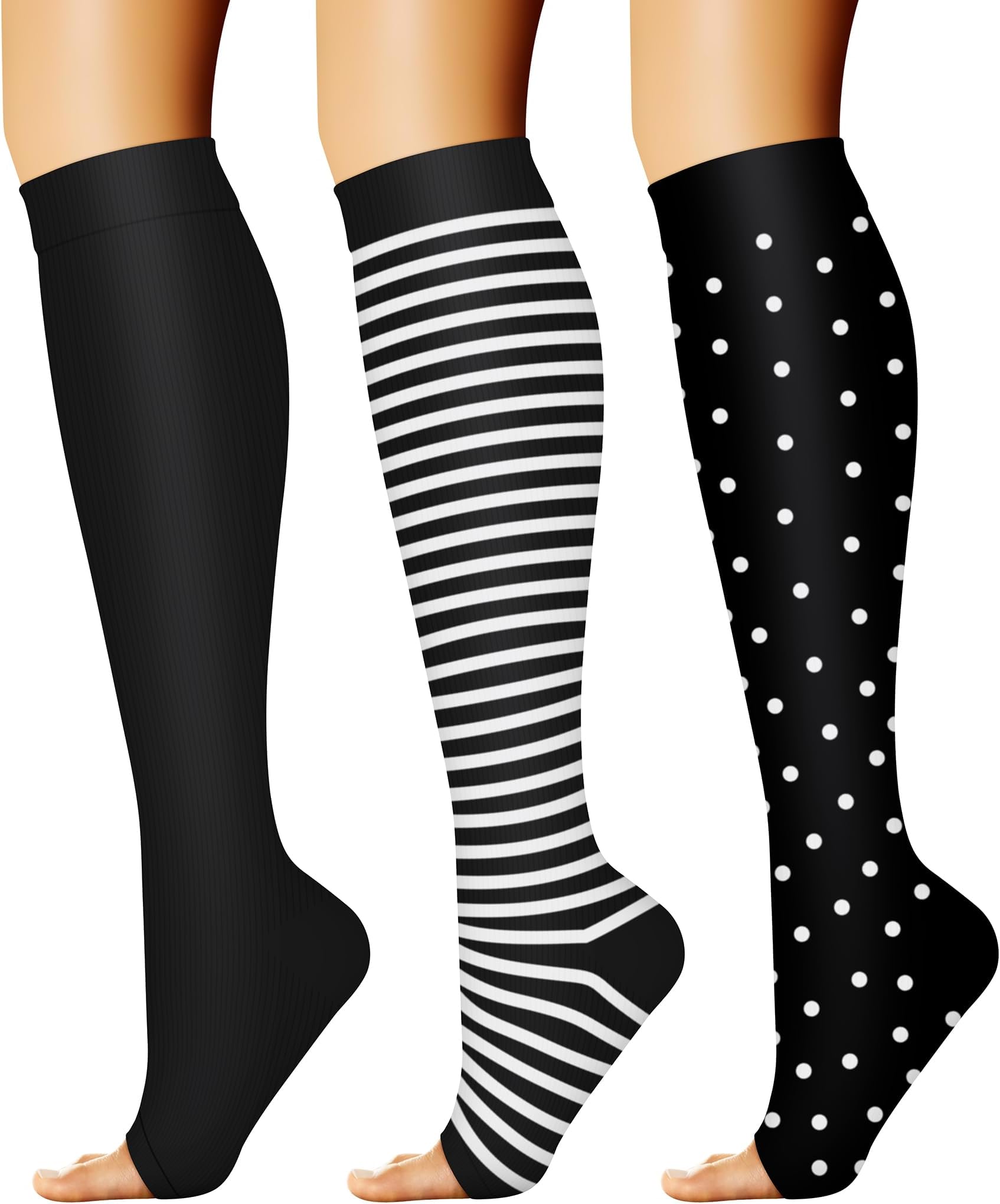CHARMKING 3 Pairs Open Toe Compression Socks for Women & Men Circulation 15-20 mmHg is Best Support for All Day Wear