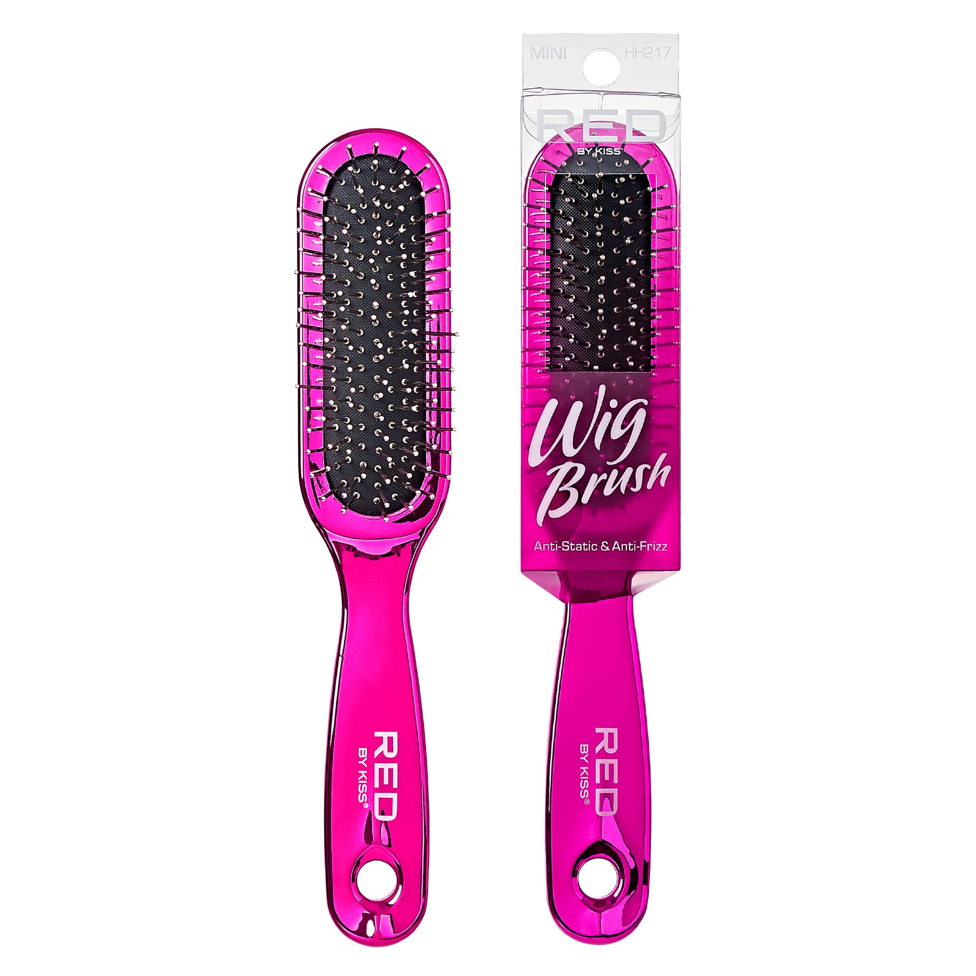 RED by Kiss Anti-Static & Anti-Frizz Wig Brush with Stainless Steel Knot-Free Bristles for Easy Detangling, Smooth Hair & Wigs Without Breakage or Snagging (Mini)