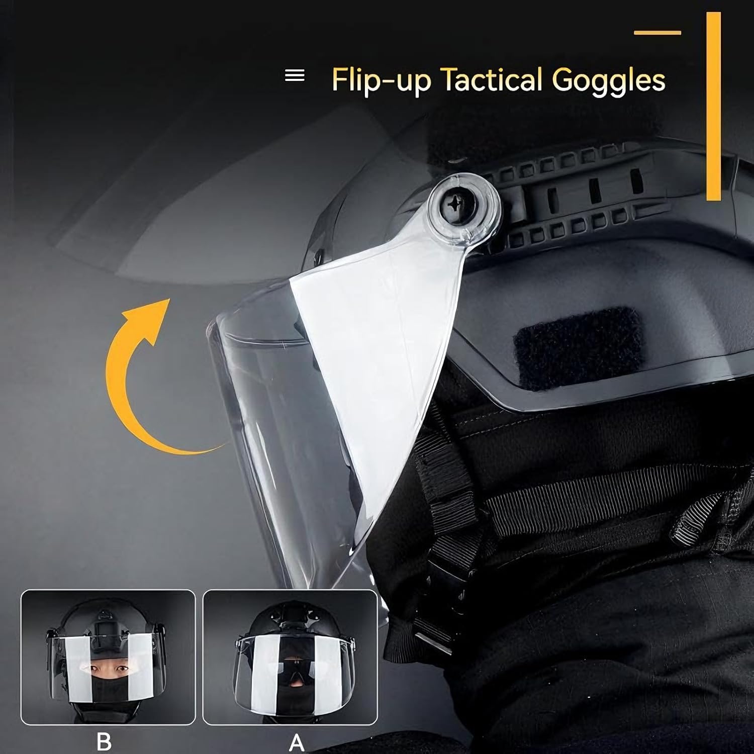 Tactical Helmet Set Adjustable Airsoft Helmet with Transparent Visor Goggles and Full Face Mask for Outdoor Sports(A)