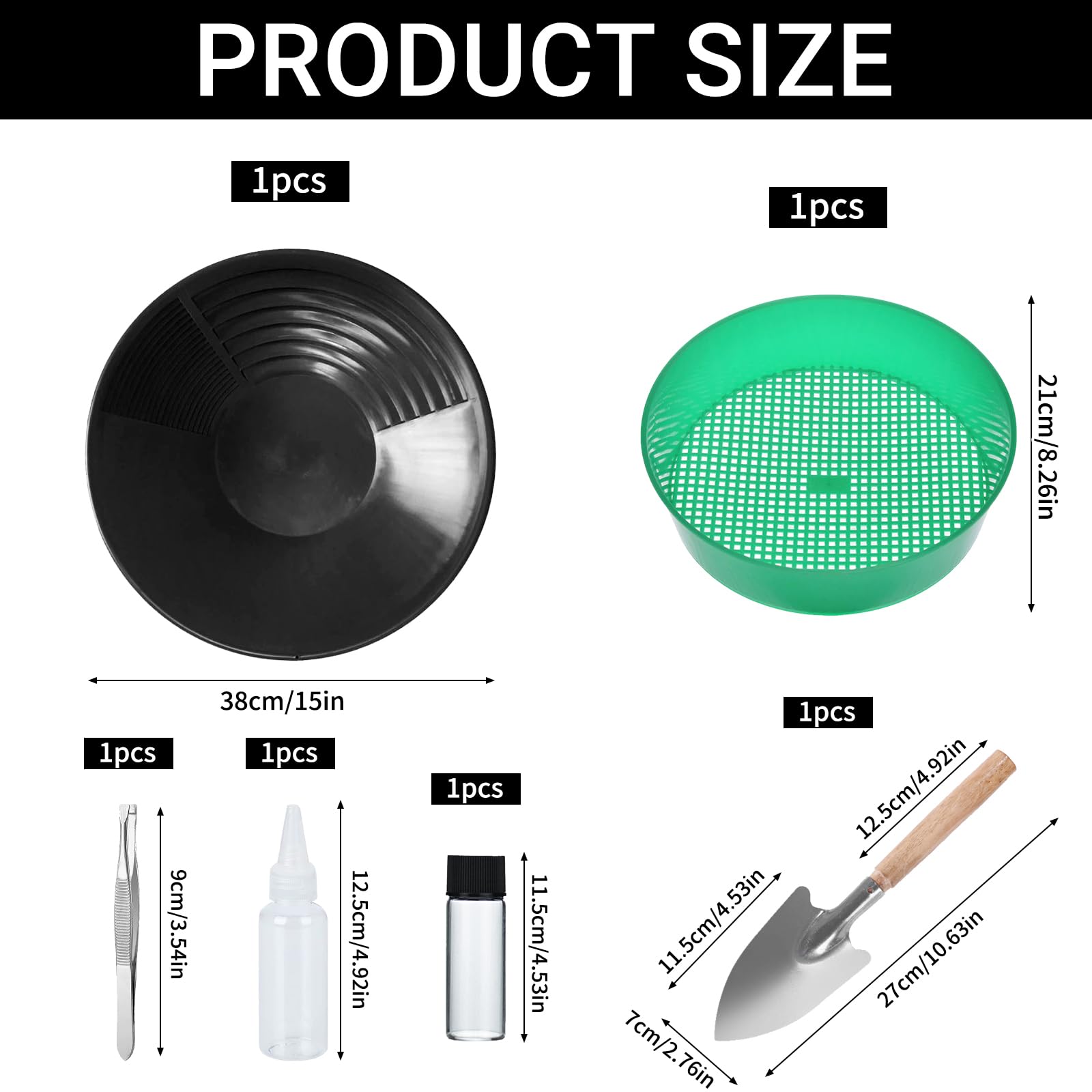 Gold Pan Kit,Bacino per la Ricerca Dell'Oro 38,5 cm,Setaccio per Oro,Classificatore D'Oro,Dell'Oro Gold Pan Kit,Oro Pans Setaccio Accessori,per Lavaggio Classificatore per Setacciatura