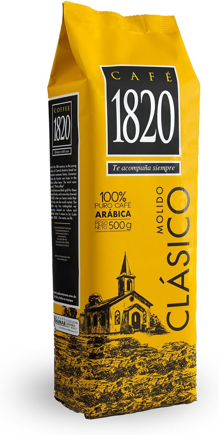 Cafe 1820 Classic, Premium Costa Rican Ground Coffee, 100% Arabica, Dark Roast, High Altitude Blend with Aroma & Fruity Notes, 18 oz