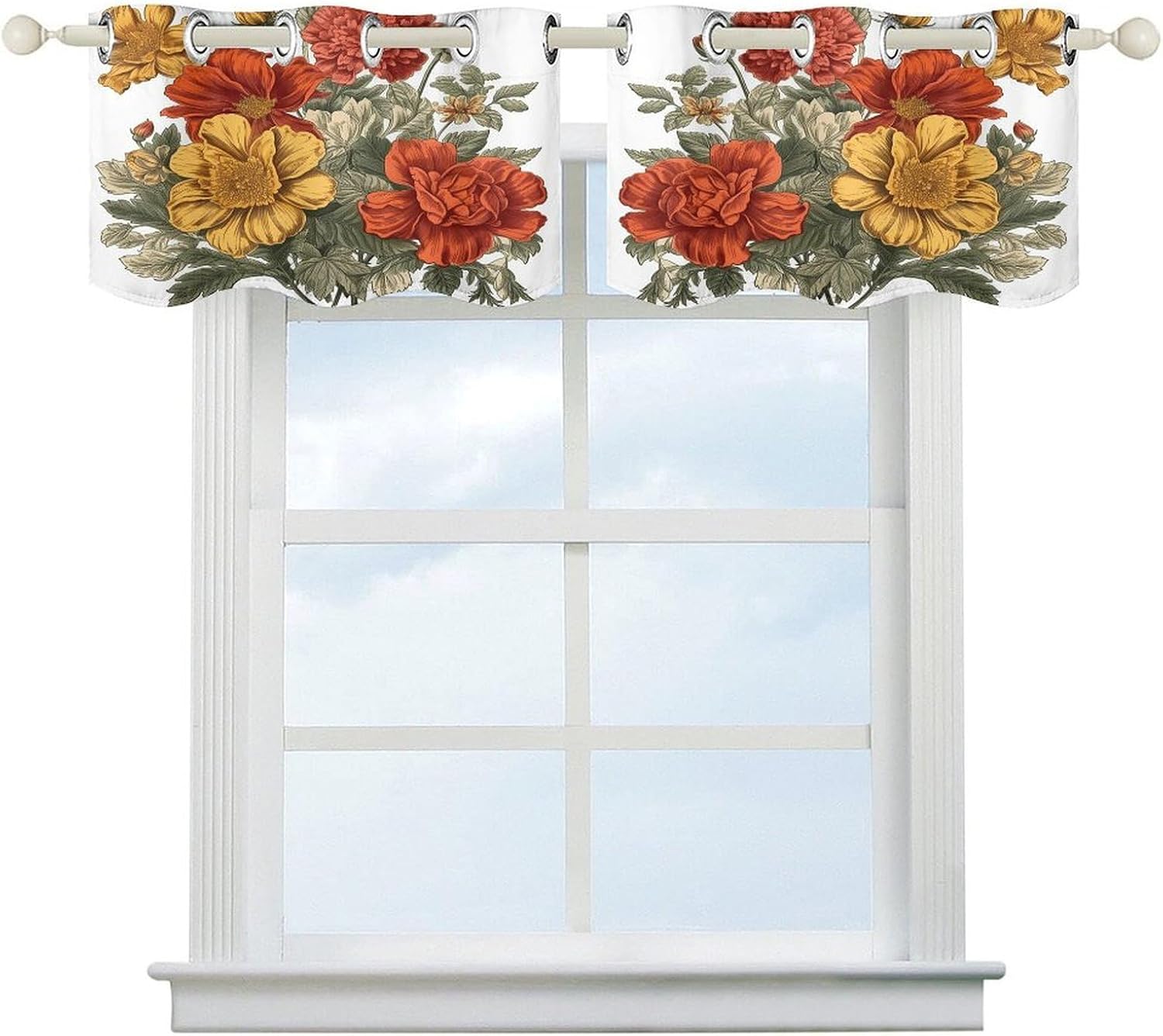 Red and Yellow Flowers 2 Pack Valance Curtains Window Treatments. Adjustable Curtain with Rod Pocket.Cafe Curtains is Half Curtains for Privacy Decorative 52x18.1 Inch.