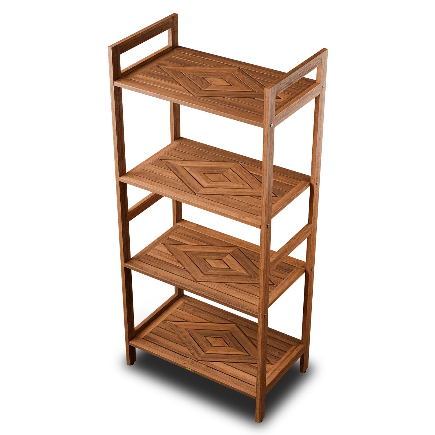 Elegant Teak 4-Shelf Organizer Storage Stand for Your Bathroom Kitchen Living-Room Patio Terrace Waterproof Use as Towel Rack