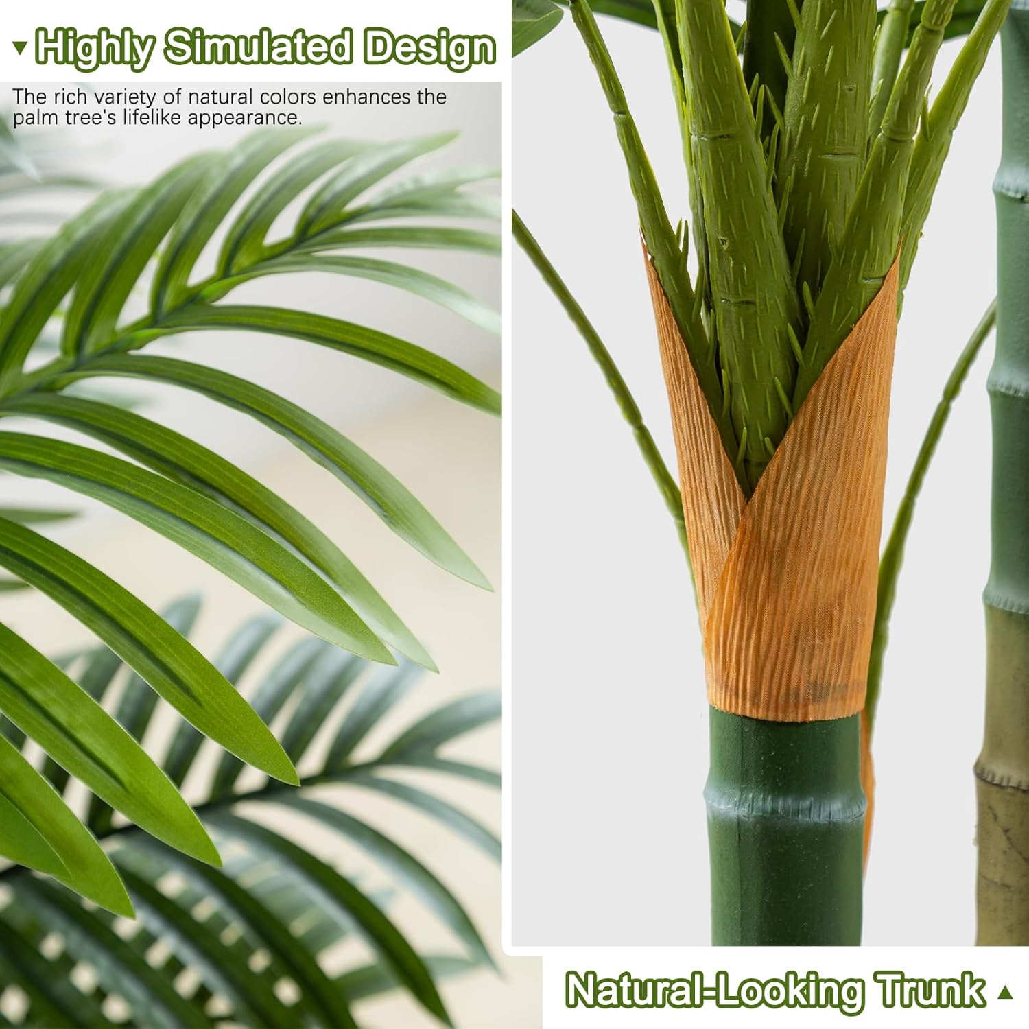 5ft Tall Golden Cane Artificial Tree Palm Outdoor, Large Artificial Plants Outdoor Faux Palm Tree with 3 Textured Trunks, Fake Tree for Indoor Outdoor Office Living Room Outside Patio