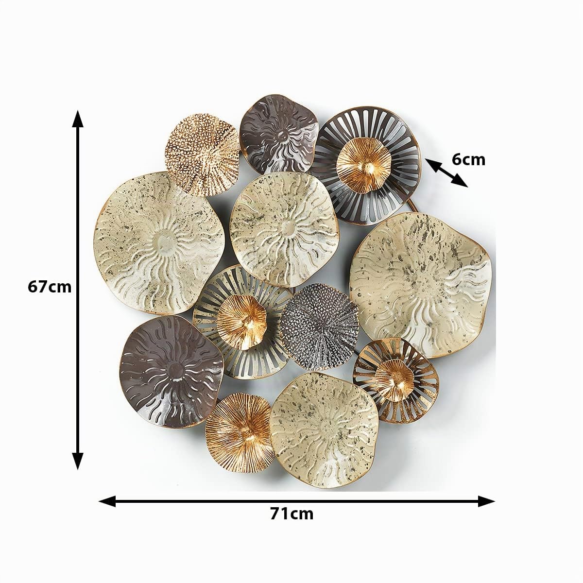 Kobolo Wandbild Wanddeko Metallbild 3D Round aus Metall 71x67x6 cm Beige