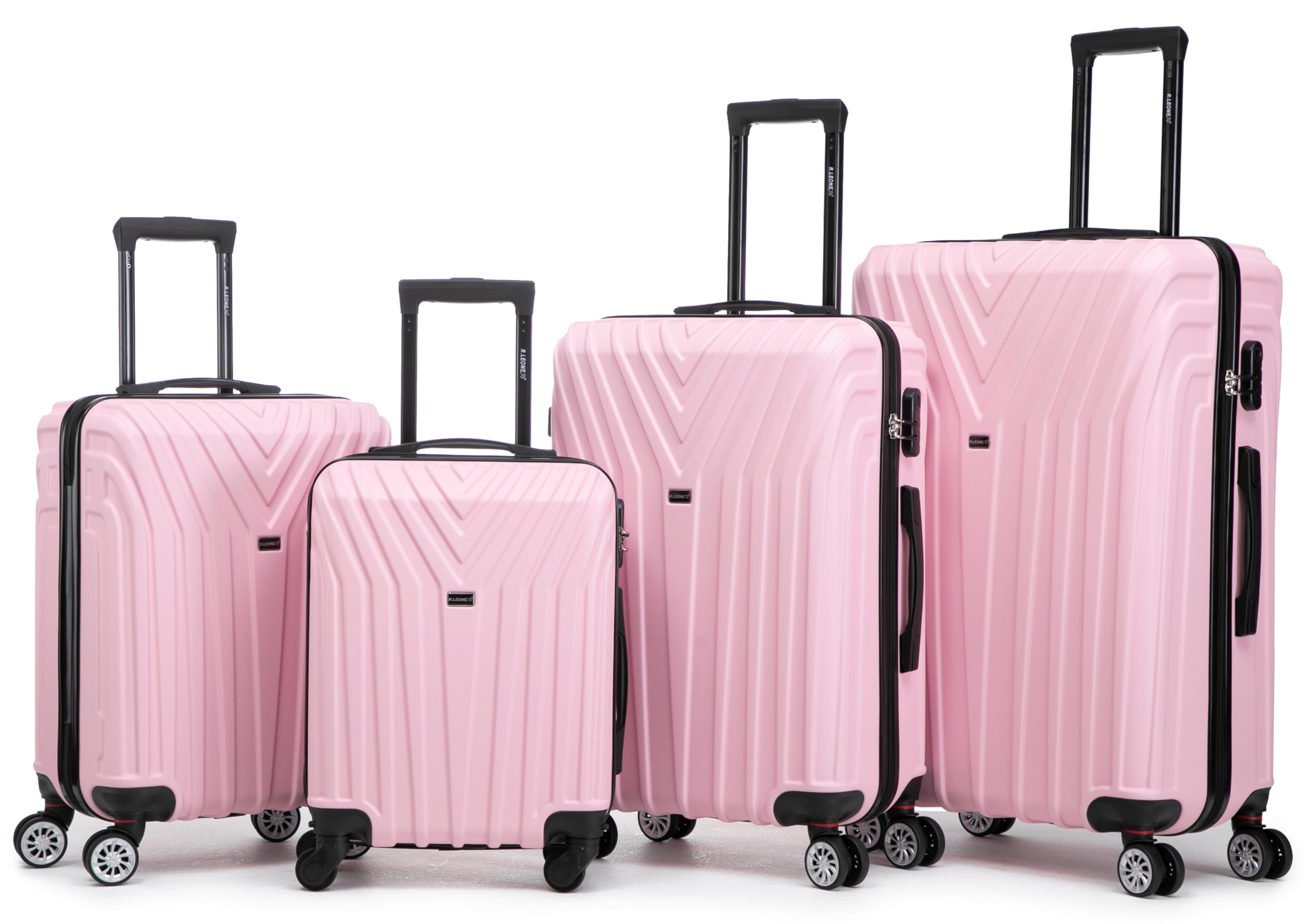 R.Leone Valigia da 1 Fino a Set 4 Trolley Rigido grande, medio, bagaglio a mano 55x40x23 cm Wizz, ITA Airways e bagaglio 45x36x20 cm EasyJet in ABS 9001 (Rosa Pastello, M Valigia Medio)