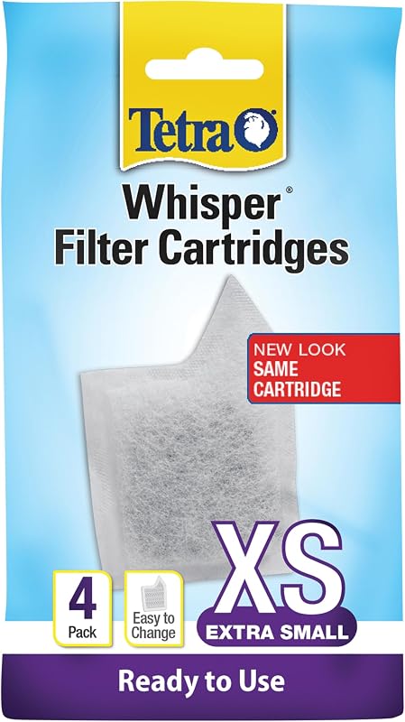 Cartuchos de filtro Whisper XS para acuarios, 4 unidades | Listo para usar, se adapta a filtros Tetra Whisper para peceras de hasta 3 galones, reemplácelo mensualmente
