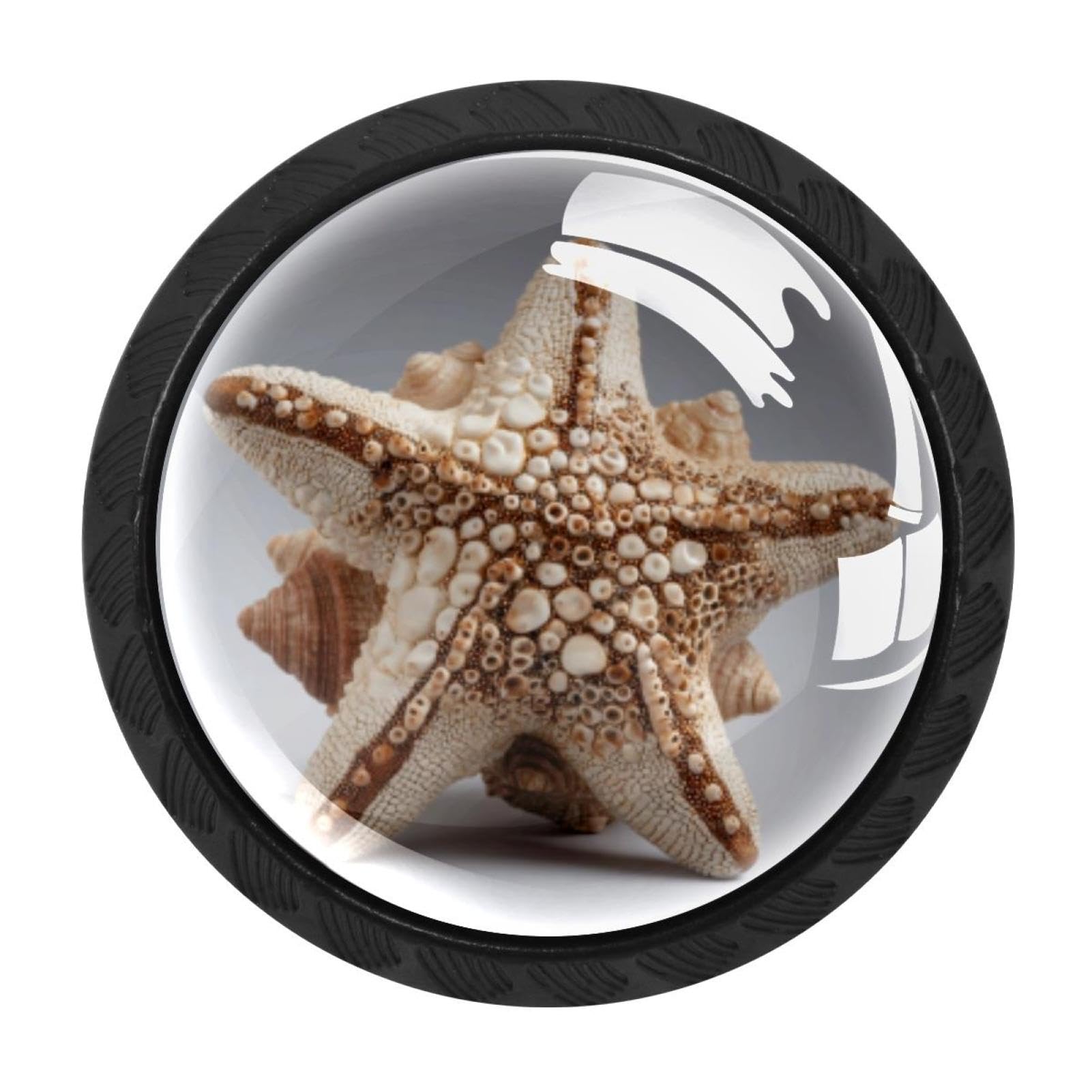 CHENZZZZ 4 Pieces Starfish Coral Shell (1) Kitchen Cabinet Knobs Drawer Knobs Dresser Knobs Black Knobs Drawer Pulls Dresser Drawer Handles Knobs for Dresser Drawers