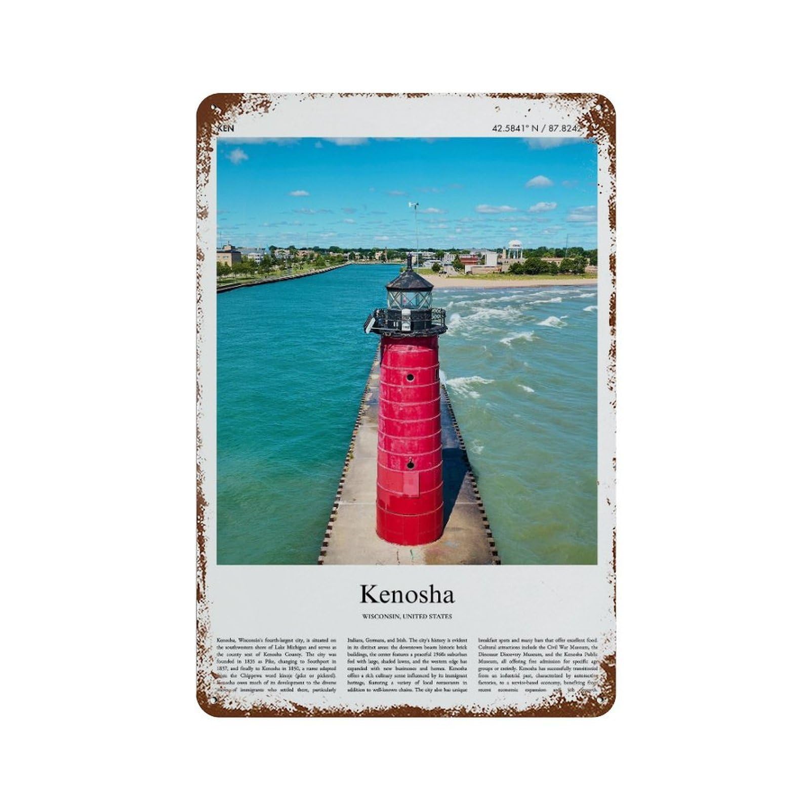 xiaoxiaoshen Kenosha Wisconsin, United States, USA City Scenery Wall Decor Art Metal Tin Poster Modern Home Decor Art Home Bar Shop Decorations Vintage Sign 30x20cm