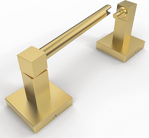Ruacq Soporte de papel higiénico dorado con doble poste pivotante cuadrado, soporte para rollo, soporte de papel higiénico dorado cepillado, acero