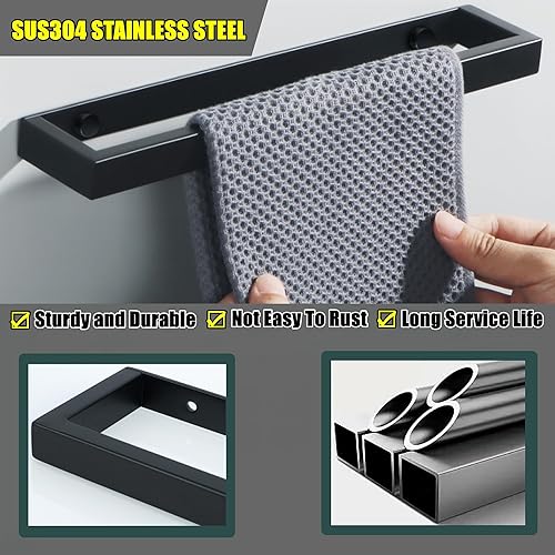 Miniatura 2 de Alise Toallero de baño, soporte de pared para toallas de baño, toallero para baño, toallero de acero inoxidable SUS304 de 8 pulgadas, negro mate