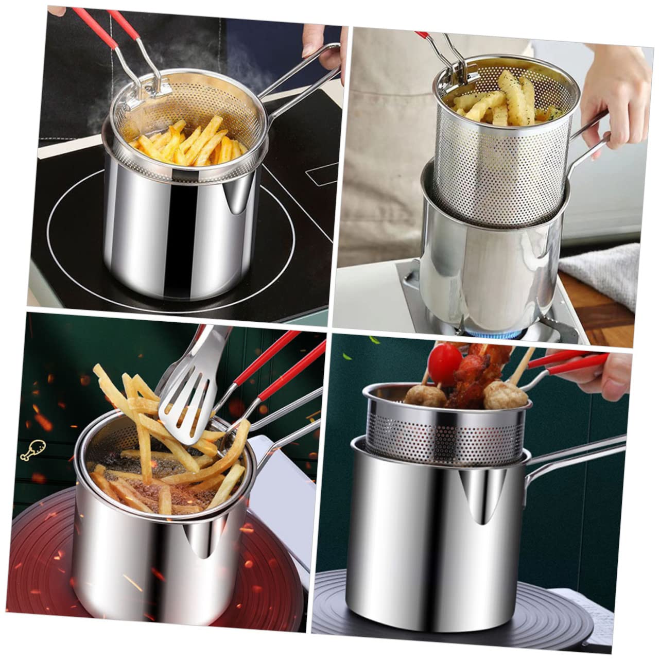 Cabilock 1Set Deep Fryer Pot with Fry Basket and Lid Frying Kit for Shrimp Chicken and Fries Lightweight and Versatile Cooking for Home Use