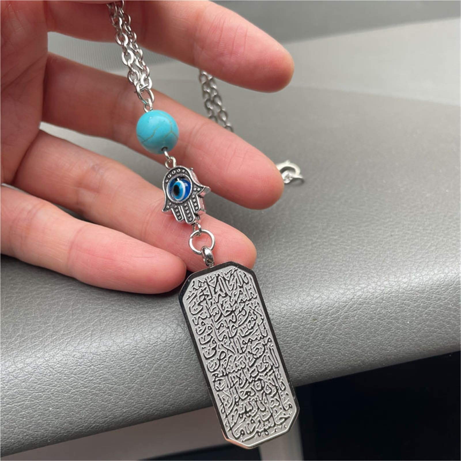 Islamic Quran Four Qul Car Mirror Hanging With Blue Beads Four Qul ...
