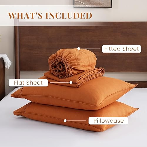 Miniatura 7 de S VICTORY SYMBOL Juego de sábanas de lino puro lavado, sábanas de lino europeo (1 sábana encimera, 1 sábana bajera, 2 fundas de almohada),