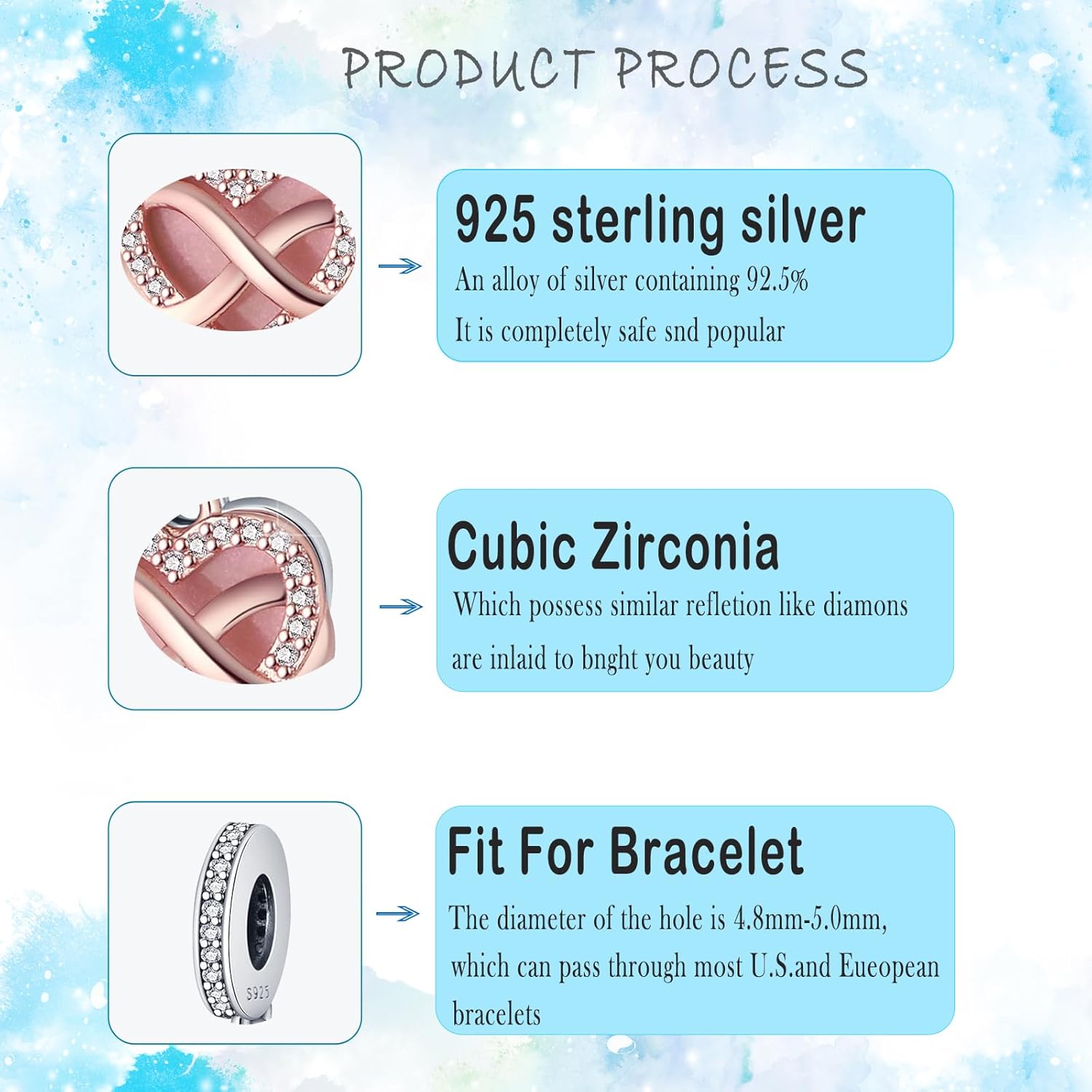 HappyStar 925 Sterling Silver Charm fits Pandora Bracelets Necklace，Pendants DIY Jewelry Gift For Women（With one Spacer Bead Charms） - Image 3