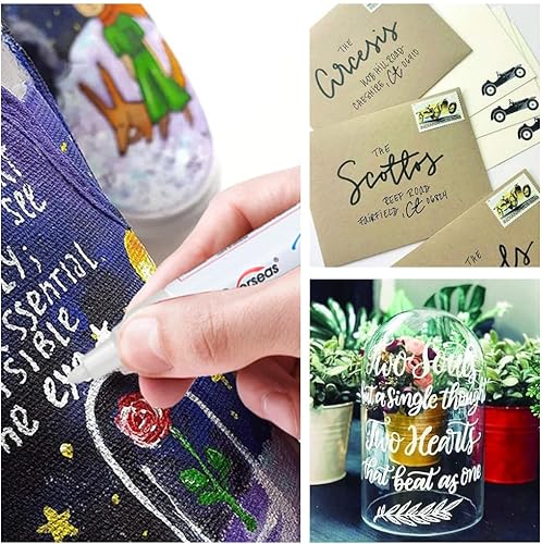 Miniatura 6 de Overseas Rotuladores permanentes de pintura  Paquete de 2 marcadores a base de aceite blanco y negro, de secado rápido e impermeable para metal,