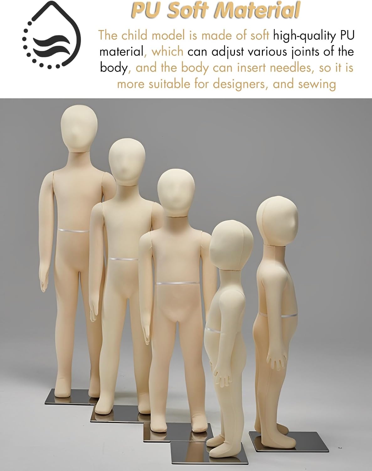 Posable Kid Mannequin Full Body, Beige Toddler Mannequin Torso/ Realistic Children Manikin for Shop Window Display Clothes & Designer Sewing, Boy Girl Dummy Dress Form 1 - 14 Years Old(6 Years Old - H
