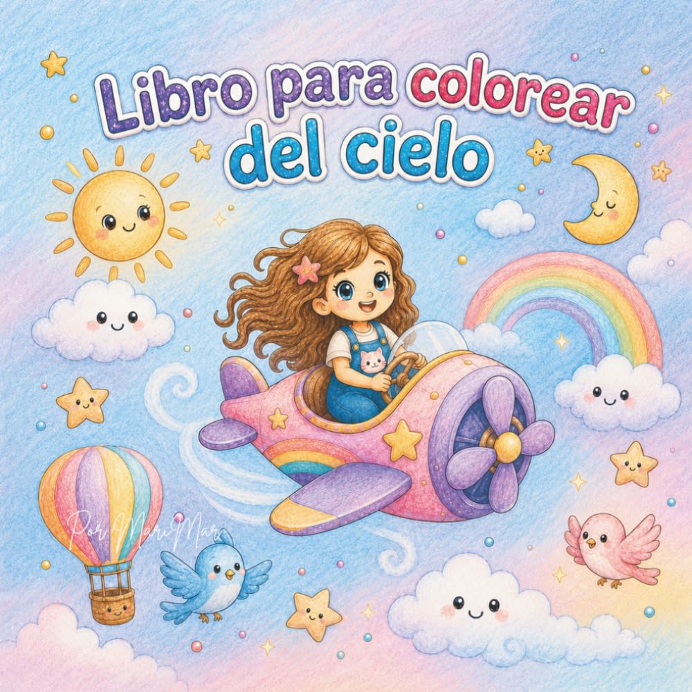 Libro para colorear del cielo: Dibujos fáciles de nubes, arcoíris, sol, luna y estrellas para niños de 4 a 7 años con Malie