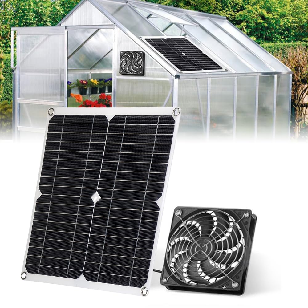 Ventilatore Solare, 12W Ventilatore Pannello Solare, Ventilatore a Pannello Solare, Ventilatore con Pannello Solare per Serre, Capanni, Cucce per Animali Domestici, Pollai, Ventilazione