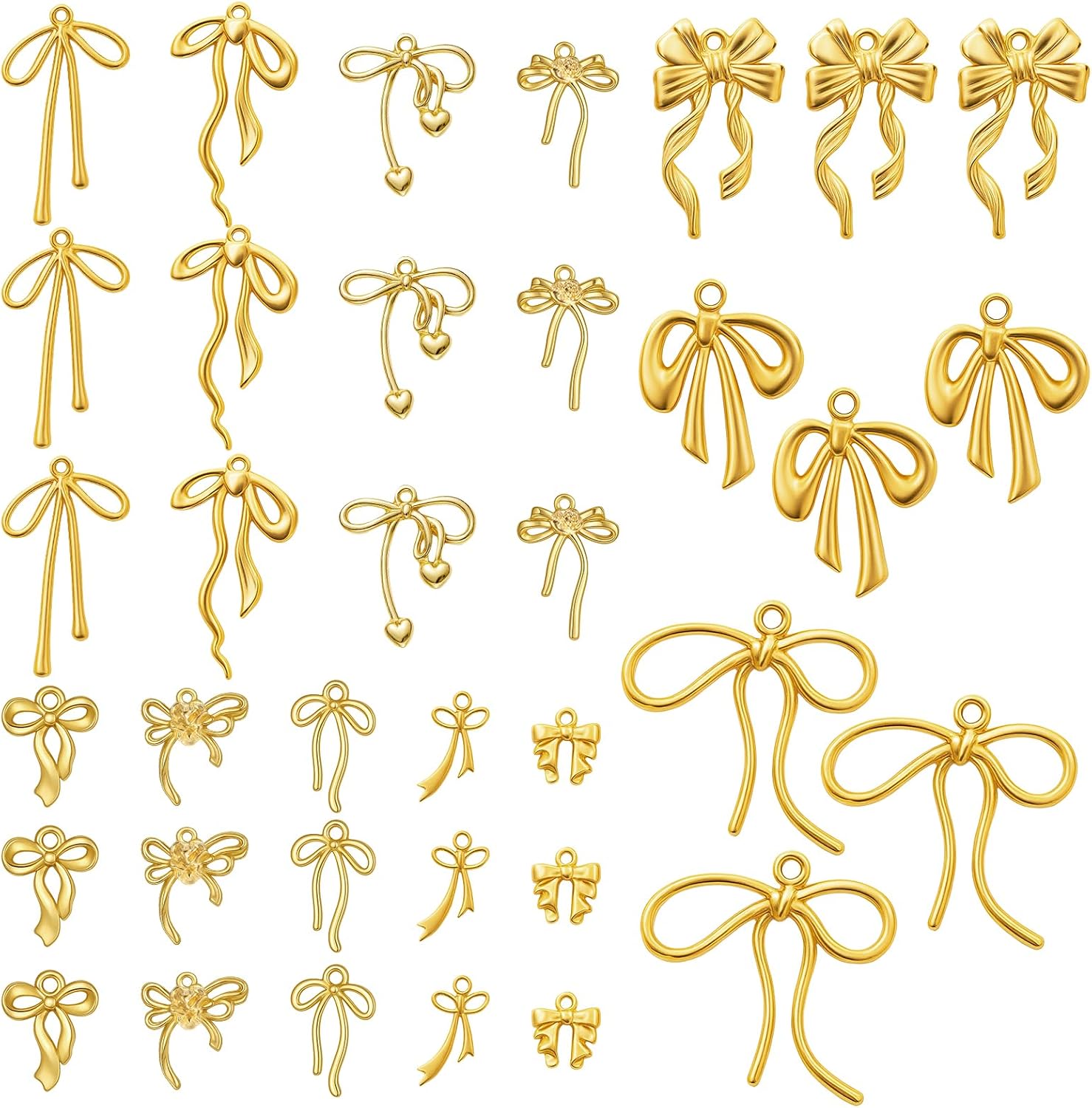 Gold Bows for Jewelry Making, 36 PCS Alloy Bowknot Charms Links Cute Bow Tie Connector Jewelry Making Charm 12 Styles Small Necklace Charms for DIY Keychains Earring Necklace Bracelet-Making Supplies