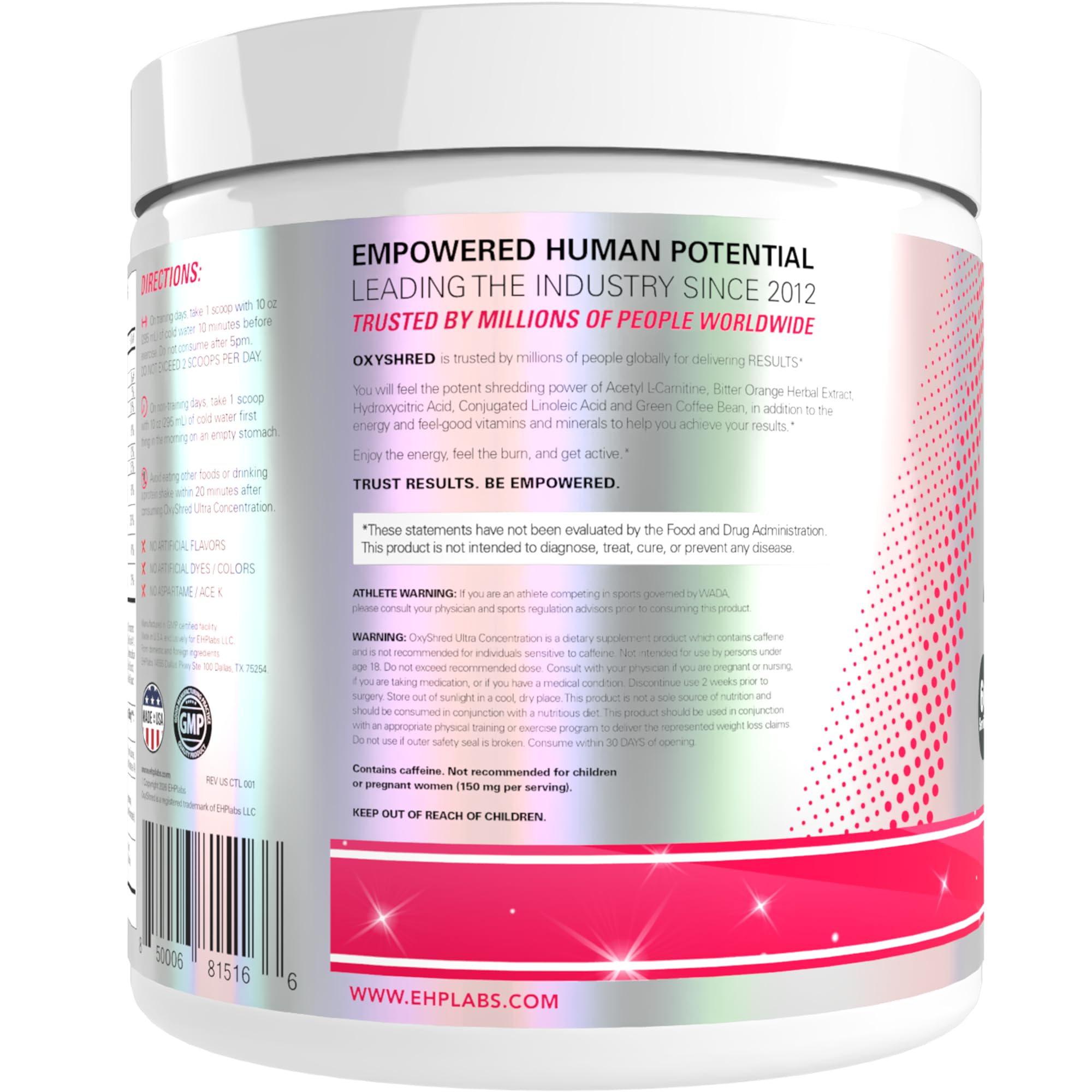 EHP Labs OxyShred Pre Workout Powder - Preworkout Powder with L Glutamine & Acetyl L Carnitine, Energy Boost Drink - Cosmic Blast, 60 Servings — Amazon image 8