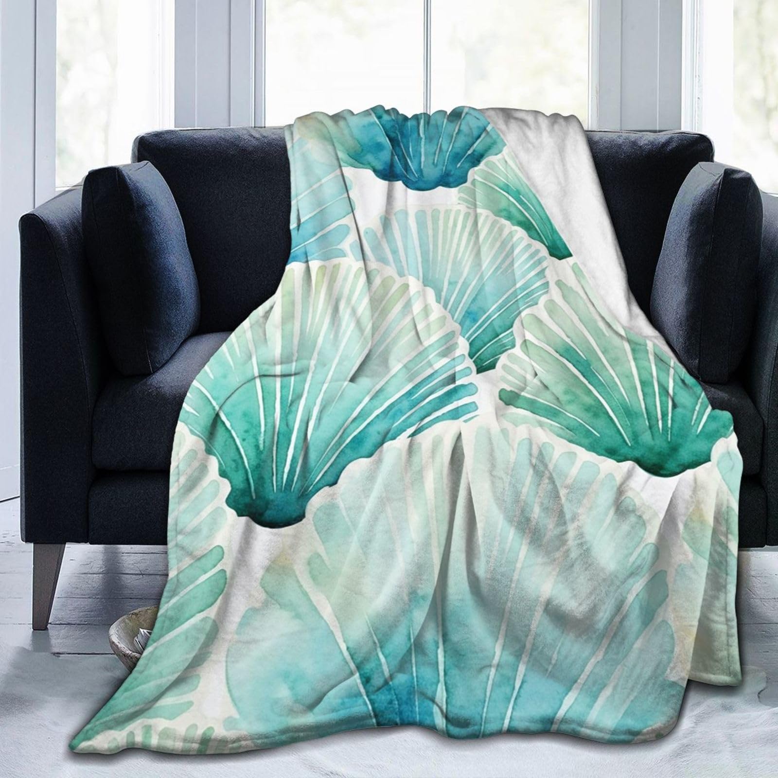 Jeté de canapé aquarelle grand plaid océan 200x150 cm pour lit et divan