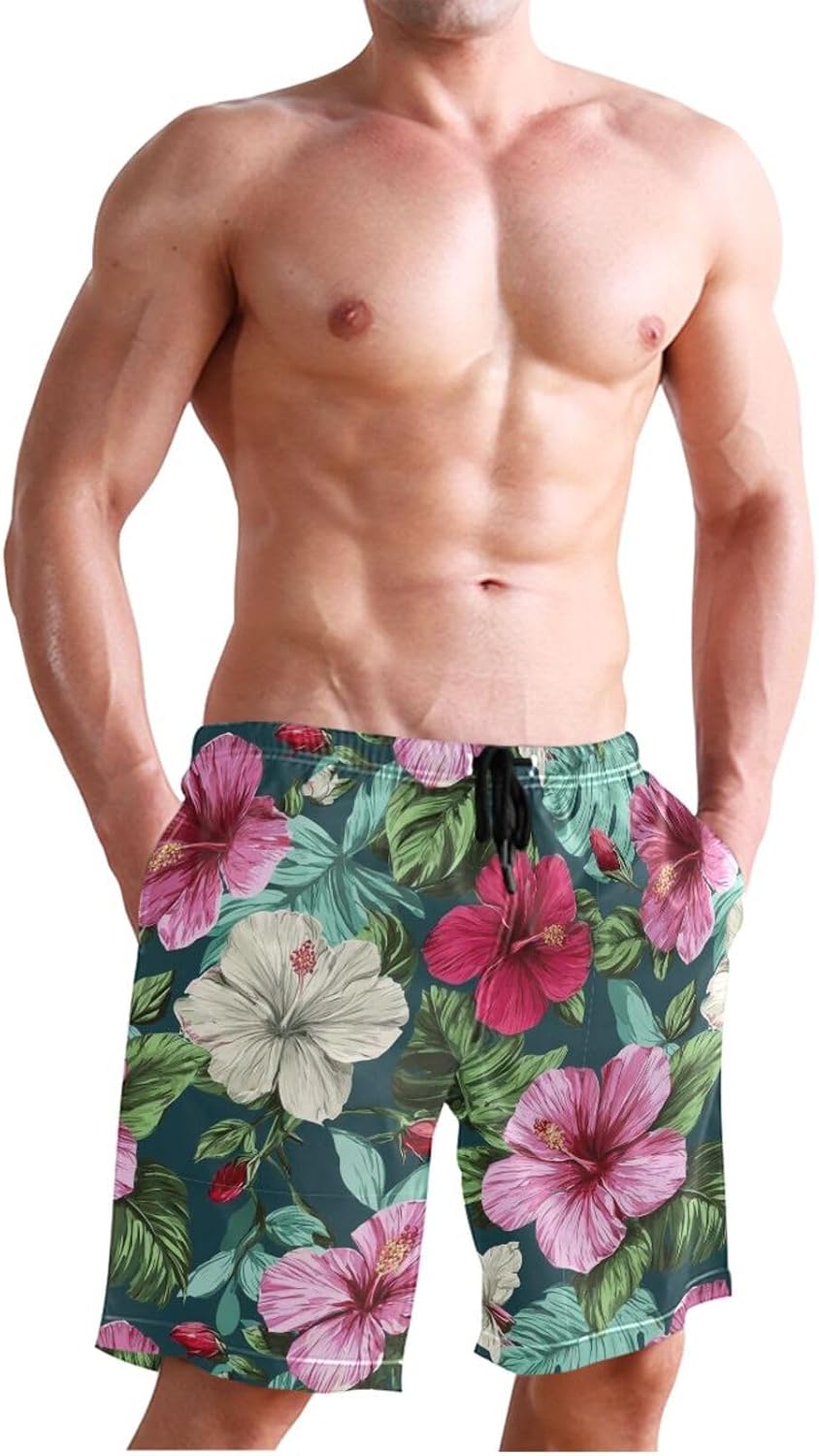 Boccsty Men's Swim Trunks Green Alien Pattern Summer Beach Shorts Quick Dry Bathing Suits with Mesh Lining S