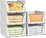 Neprock 4 Pack Stackable Storage Bins, Closet Organizers Plastic Storage Drawers Stackable Drawers, Wardrobe Closet Organizers and Storage for Clothes, Bedroom, Kitchen, Office, Bathroom(4L)