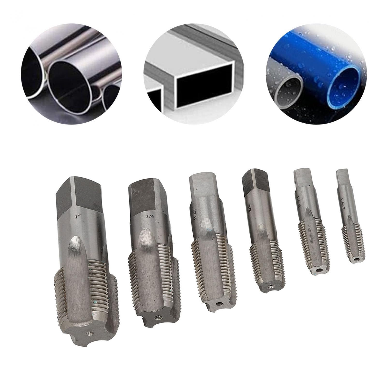 NDNCZDHC 6PCS Npt Pipe Tap Set Thread 1/8?27 1/4?18 3/8?18 1/2?14 3/4?14 1?11.5 Hss Tap and Die Set for Clean Accurate Threads with Plastic Case