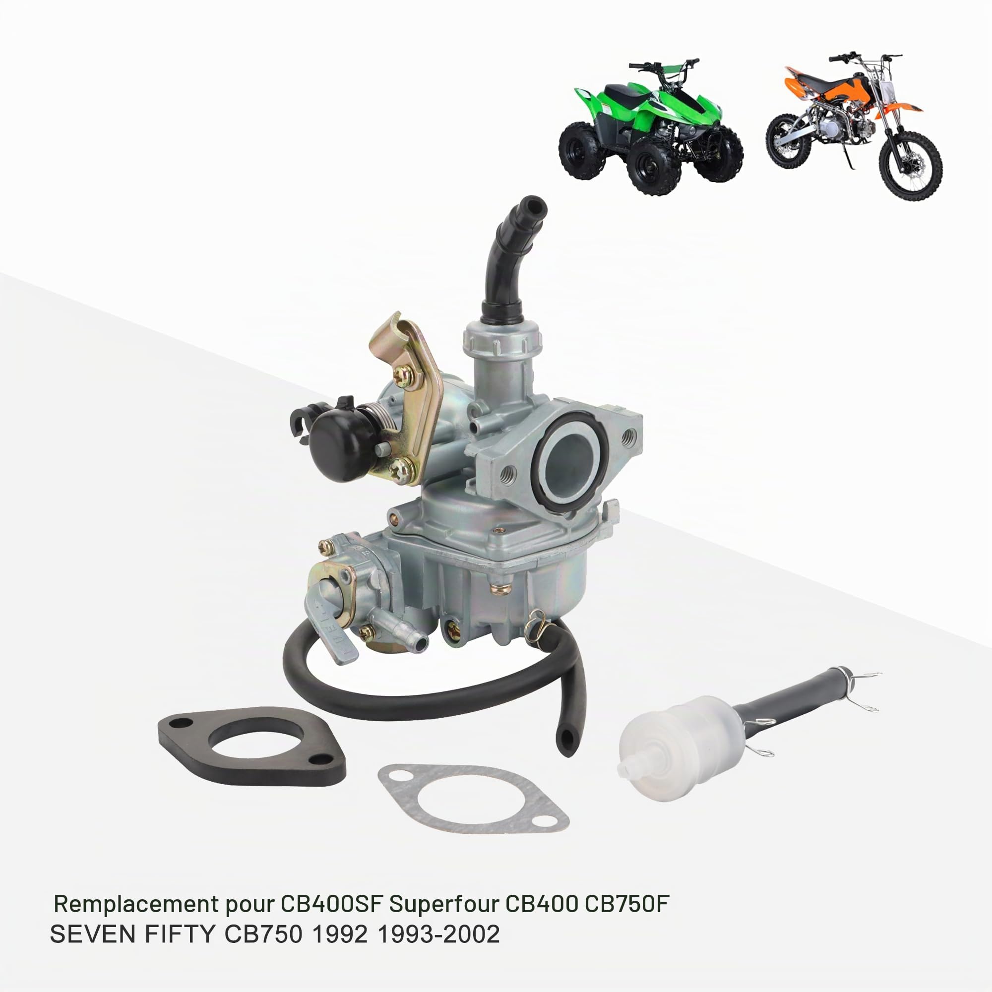 GOOFIT PZ19 19mm Carburateu +Interrupteur Bouchon D'huile Câble+Tube+Filtre À Huile+Caoutchouc Bois Mat+Papier Mat Remplacement pour 50cc 70cc 90cc 110cc 125cc Quad Atv Go Kart Scoooter Moped