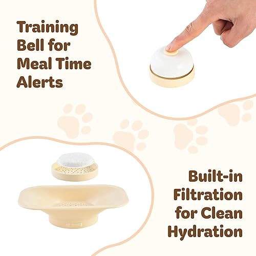 Miniatura 6 de Dispensador de alimentos y agua 2 en 1, comedero para perros y gatos con dispensador automático estable de agua, a prueba de fugas y campana de