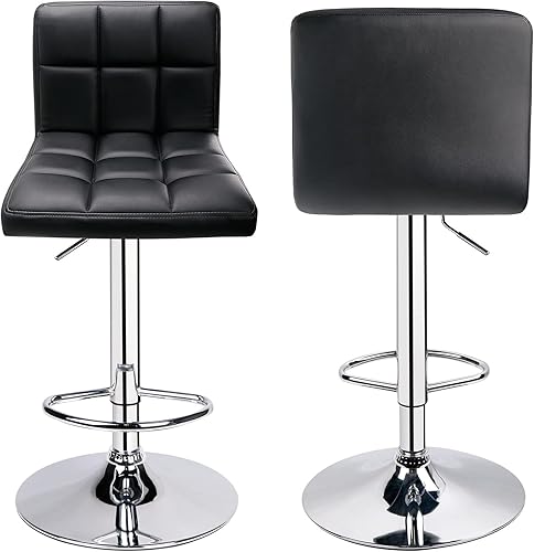 Miniatura 69 de Taburetes de bar de leopardo, moderno taburete giratorio ajustable de piel sintética con respaldo, juego de 2 (gris) Gris,Negro -,Caqui,Blanco,gris