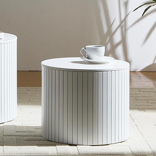 Miniatura 101 de kevinplus Juego de 2 mesas auxiliares pequeñas blancas para sala de estar, mesa auxiliar redonda de madera para dormitorio, oficina, sin montaje