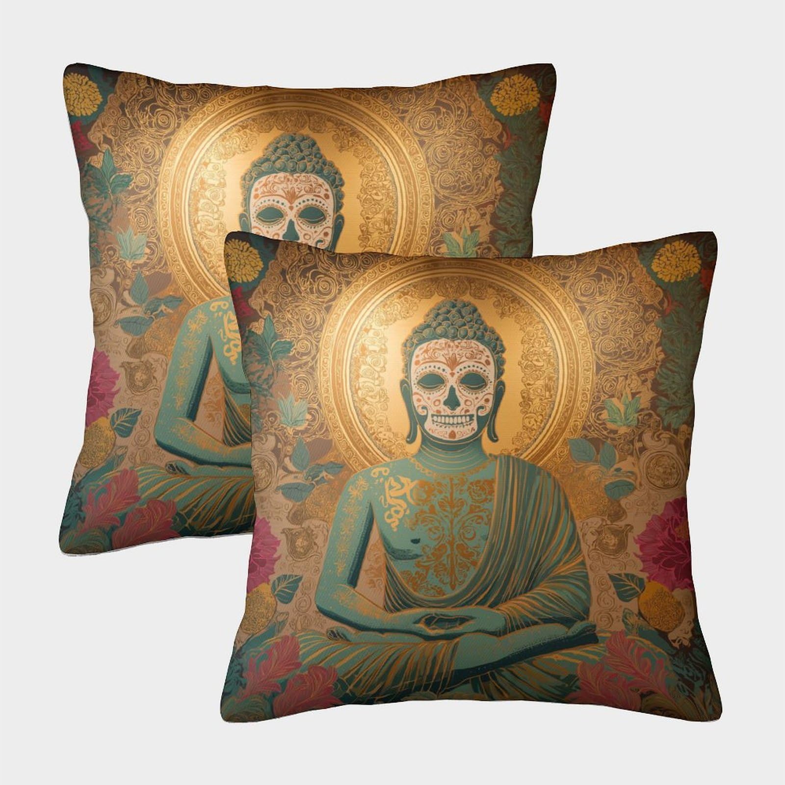 kaiyun 2 Pack 3D Buddha Statues, Skulls, Mandalas Cushion 3D Soft Touch Pillowcase,sofa Chair Home Furnishings 50x50cm