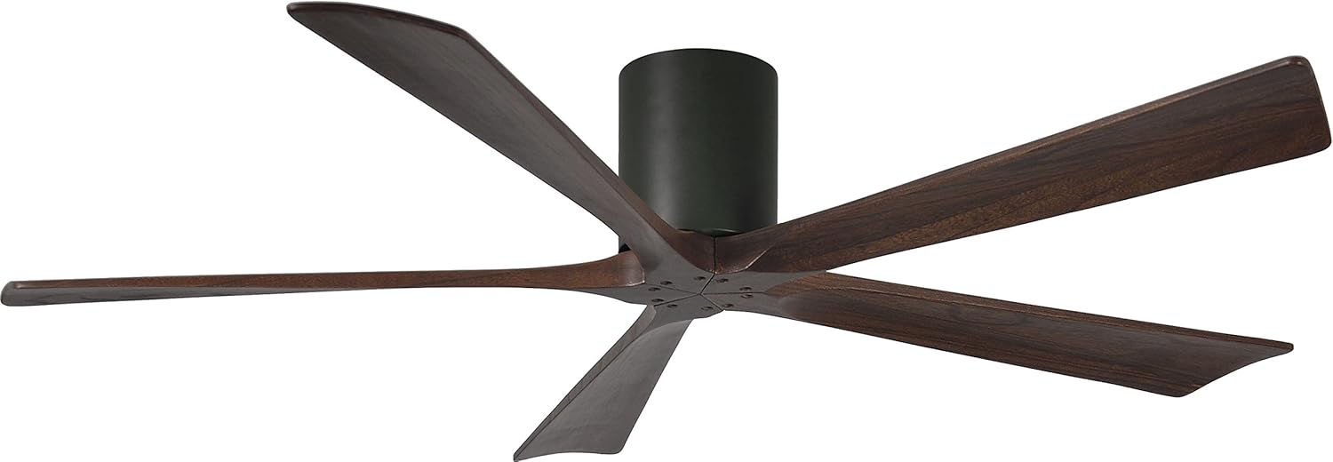 Matthews IR5H-BK-WA-60 Irene Damp Rated 60" Flush Mount Ceiling Fan with Remote & Wall Control, Silent DC Motor, 5 Walnut Tone Solid Wood Blades, Matte Black