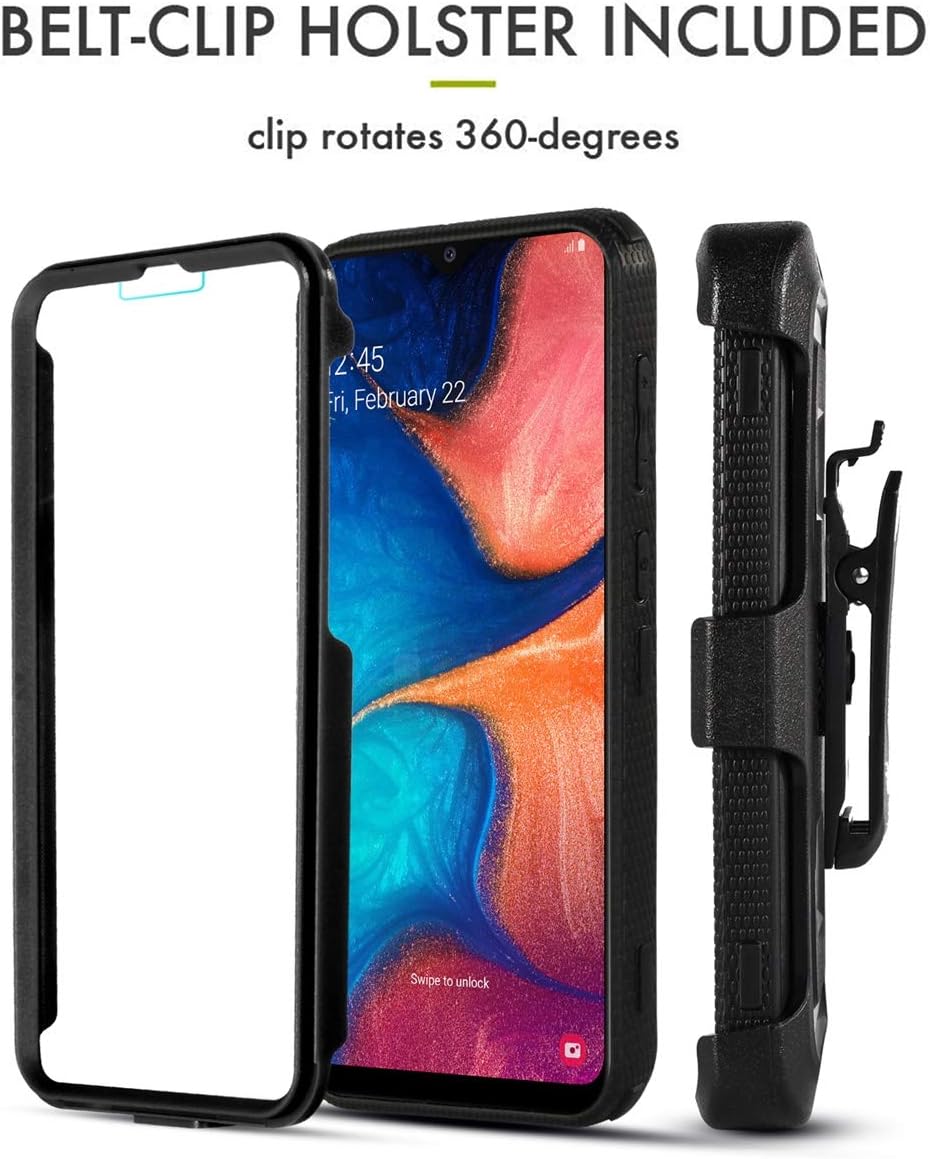 Numy Samsung Galaxy A20/A50/A30 Case,[Buit-in Screen Protector][Shockproof] Hybrid Heavy Duty Case with Swivel Belt Clip-Black
